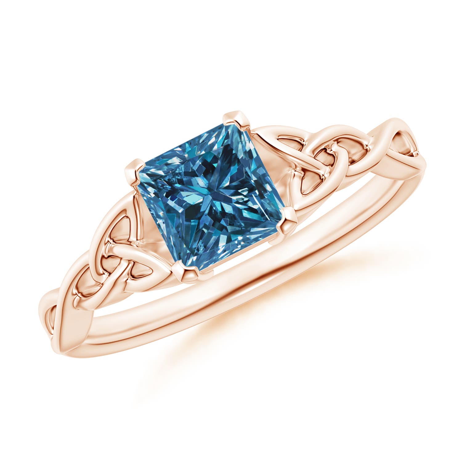 Solitaire Princess-Cut Enhanced Blue Diamond Celtic Knot Ring