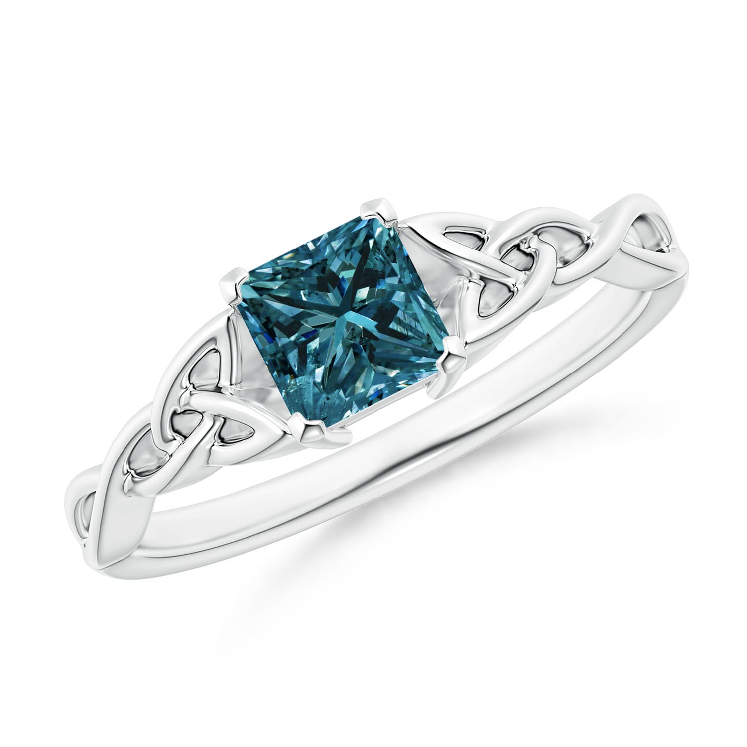 Solitaire Princess-Cut Enhanced Blue Diamond Celtic Knot Ring