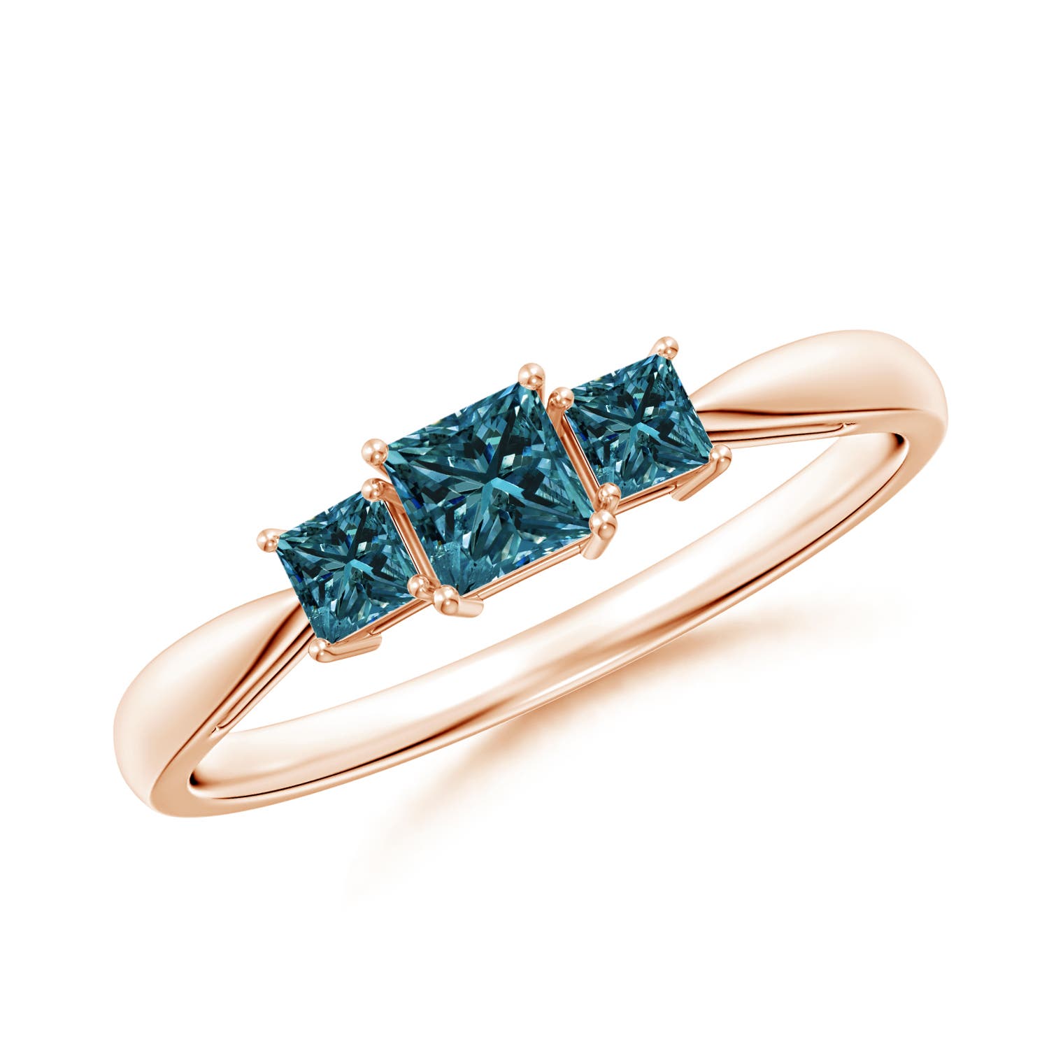 Three Stone Princess-Cut Enhanced Blue Diamond Ring