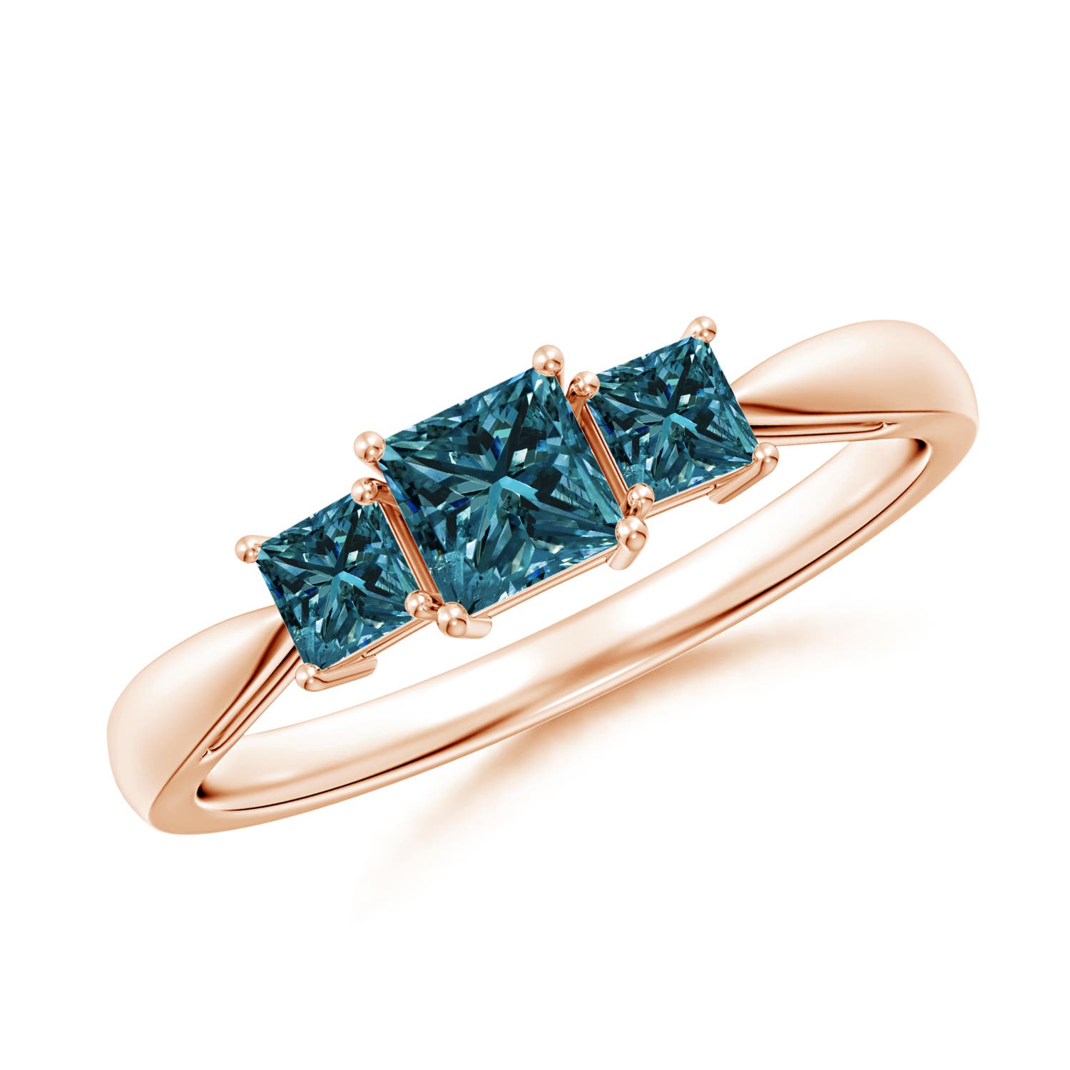 Three Stone Princess-Cut Enhanced Blue Diamond Ring