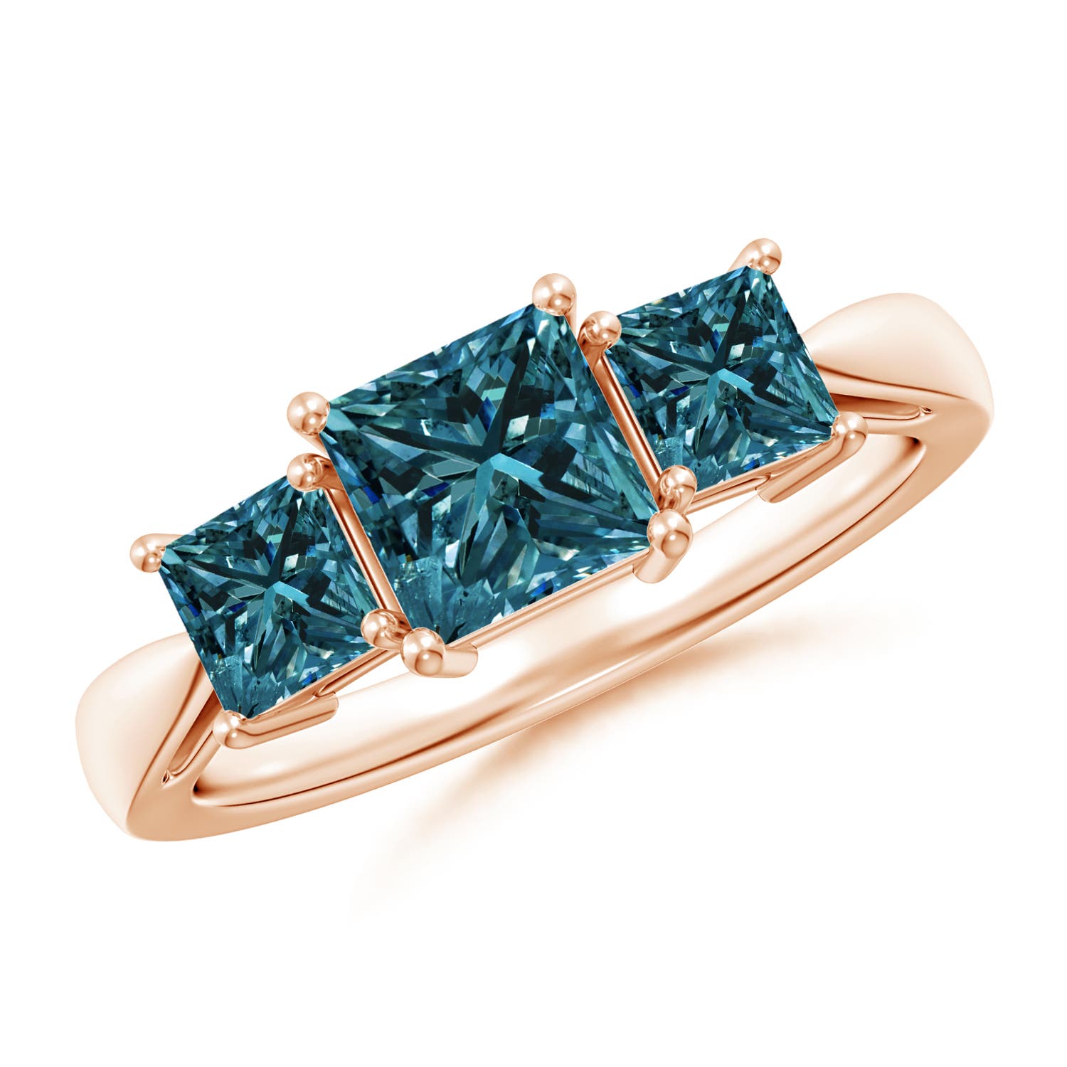 Three Stone Princess-Cut Enhanced Blue Diamond Ring