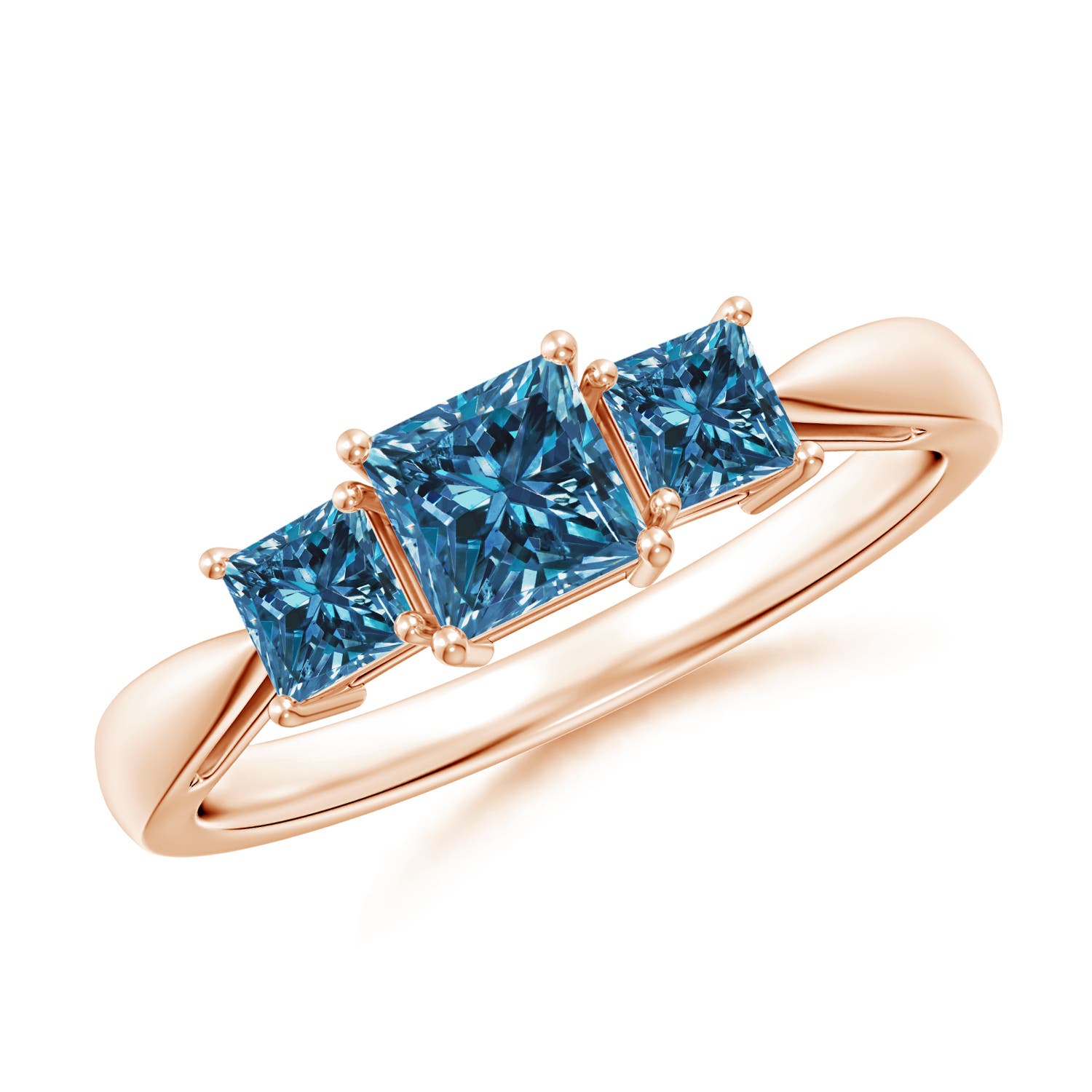 Three Stone Princess-Cut Enhanced Blue Diamond Ring