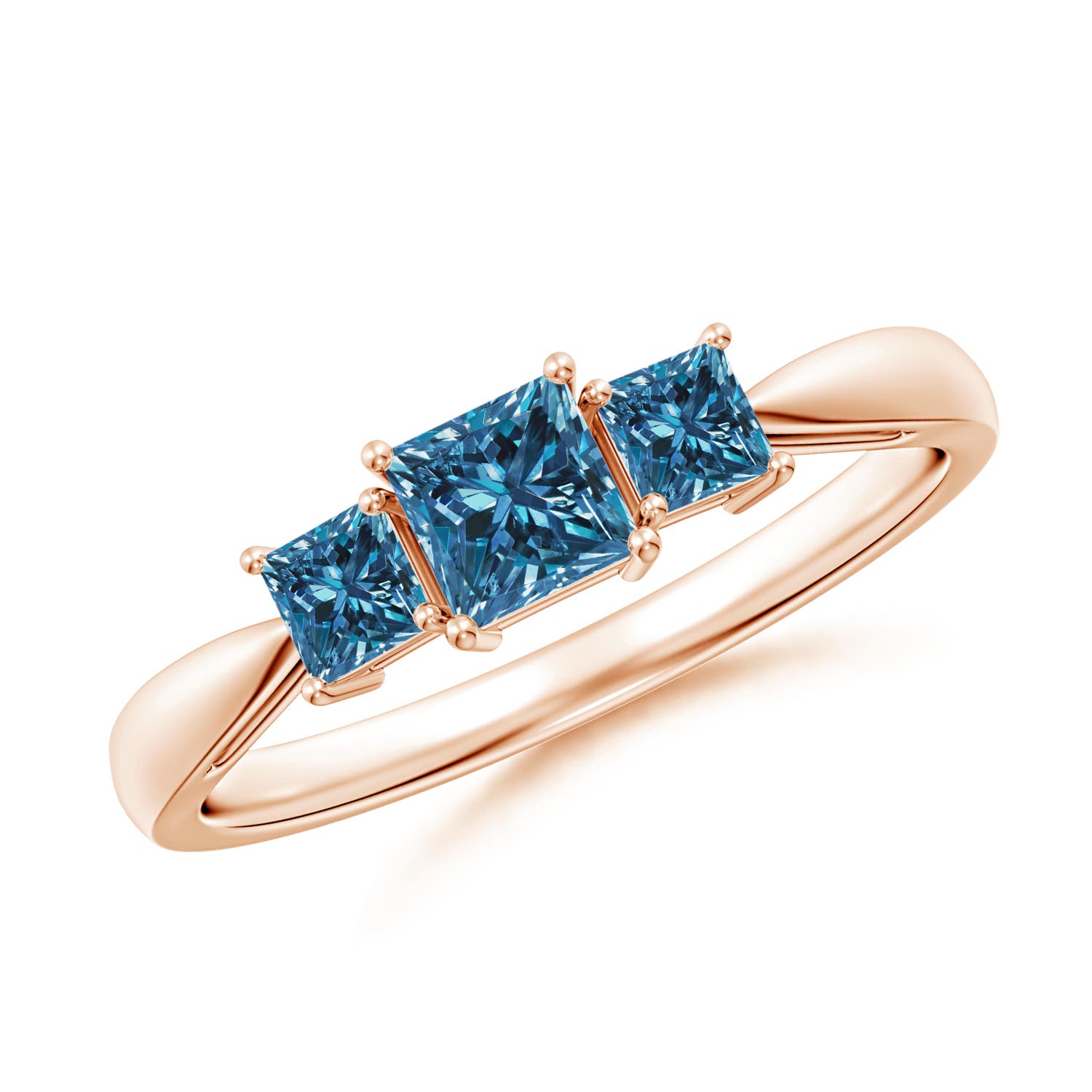 Three Stone Princess-Cut Enhanced Blue Diamond Ring