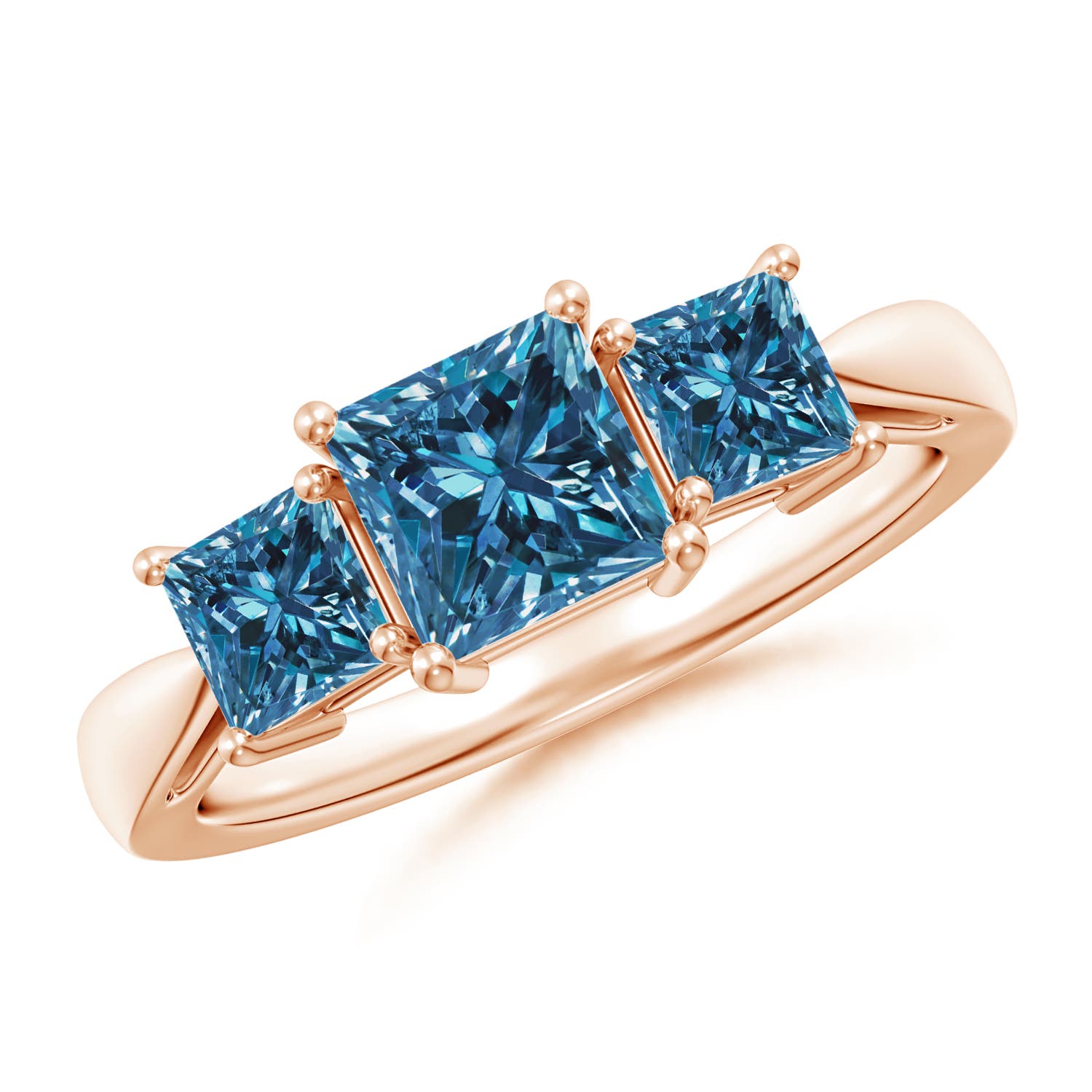 Three Stone Princess-Cut Enhanced Blue Diamond Ring