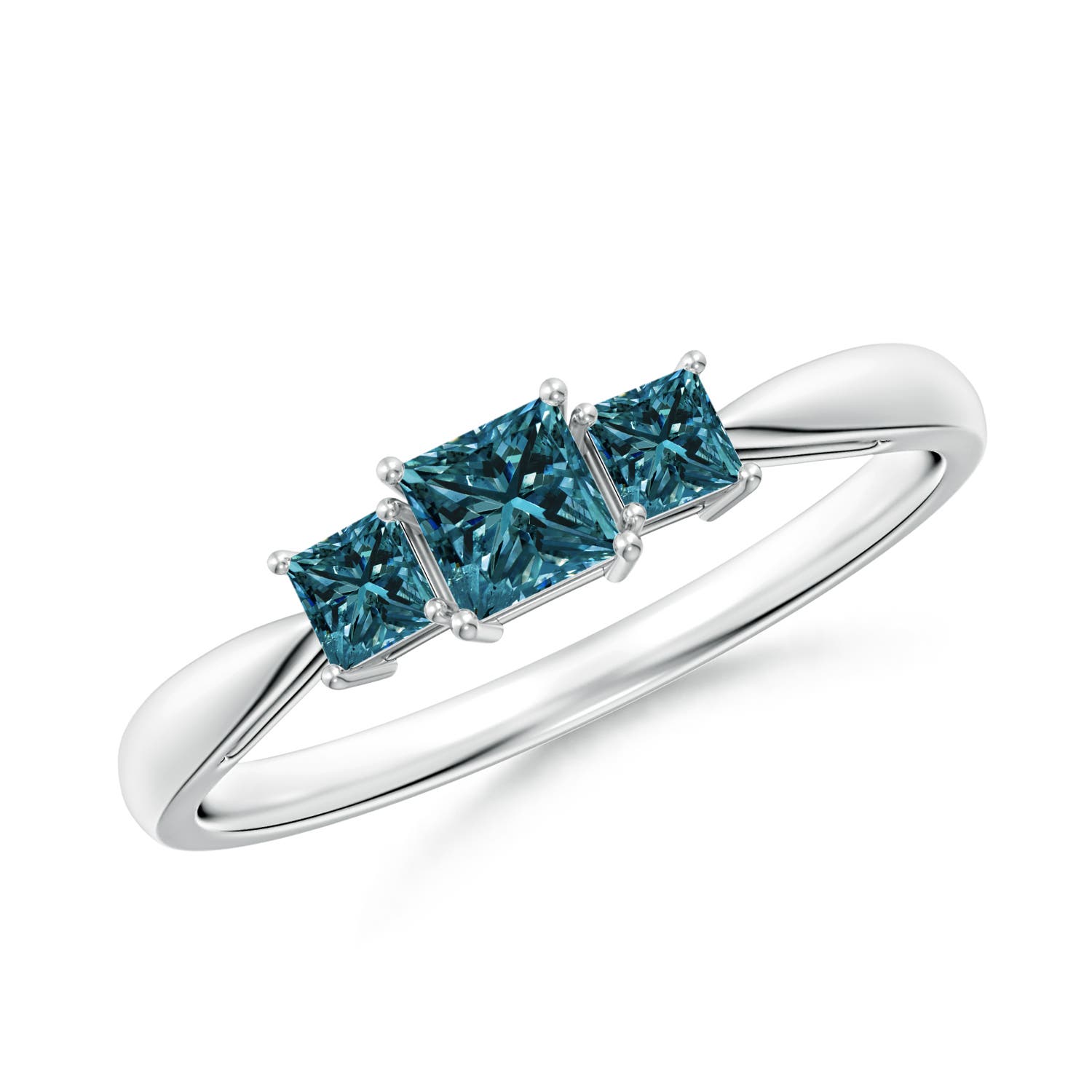 Three Stone Princess-Cut Enhanced Blue Diamond Ring