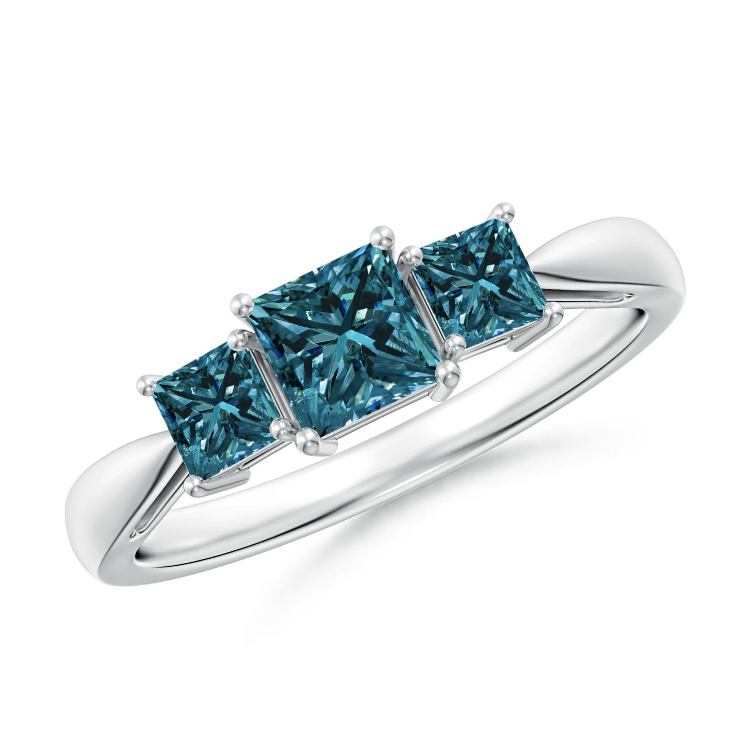 Three Stone Princess-Cut Enhanced Blue Diamond Ring