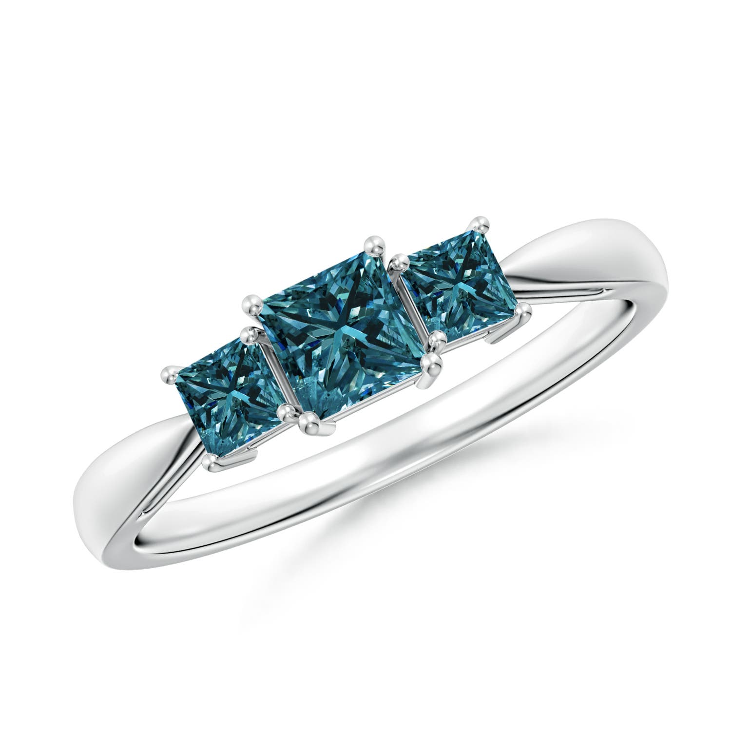 Three Stone Princess-Cut Enhanced Blue Diamond Ring