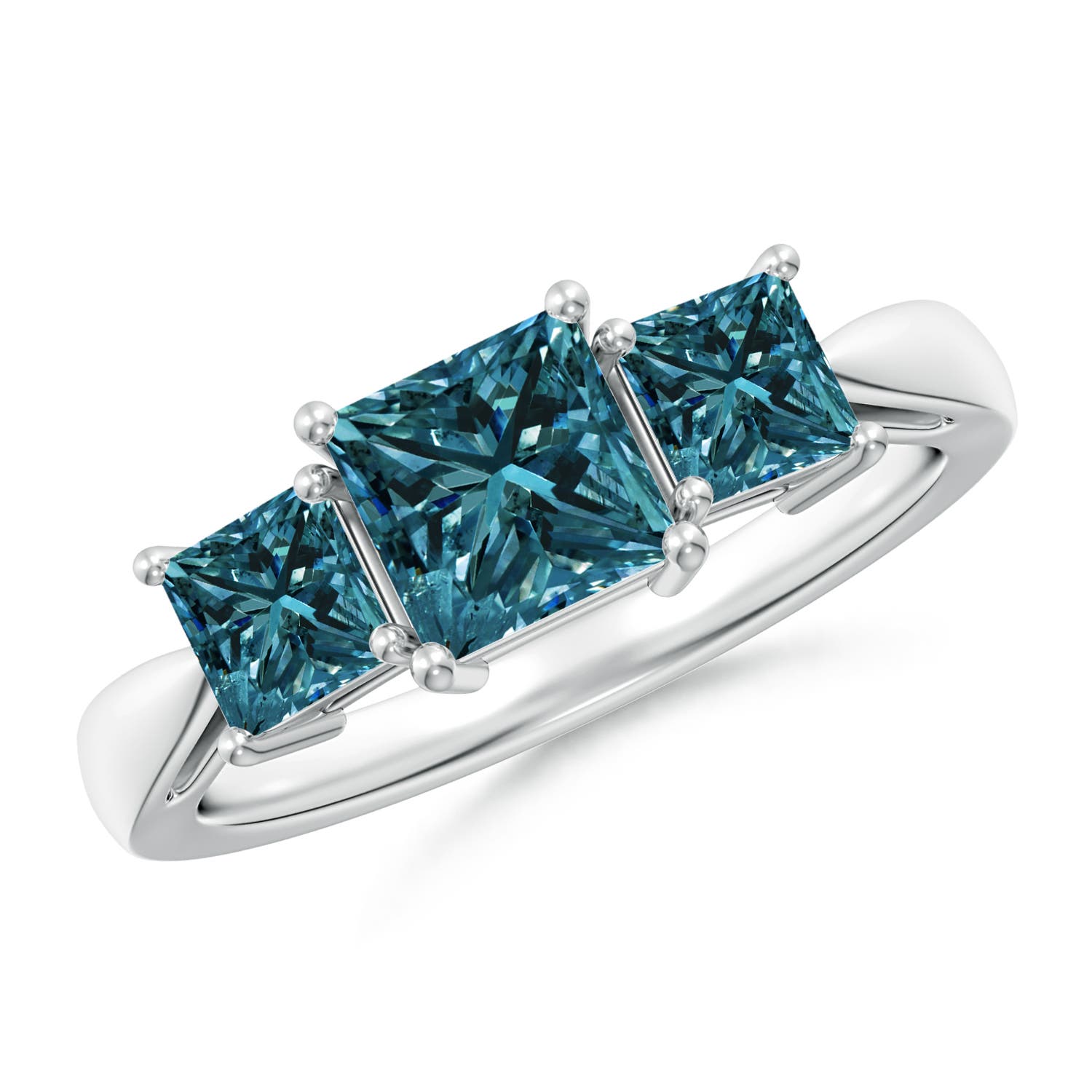 Three Stone Princess-Cut Enhanced Blue Diamond Ring
