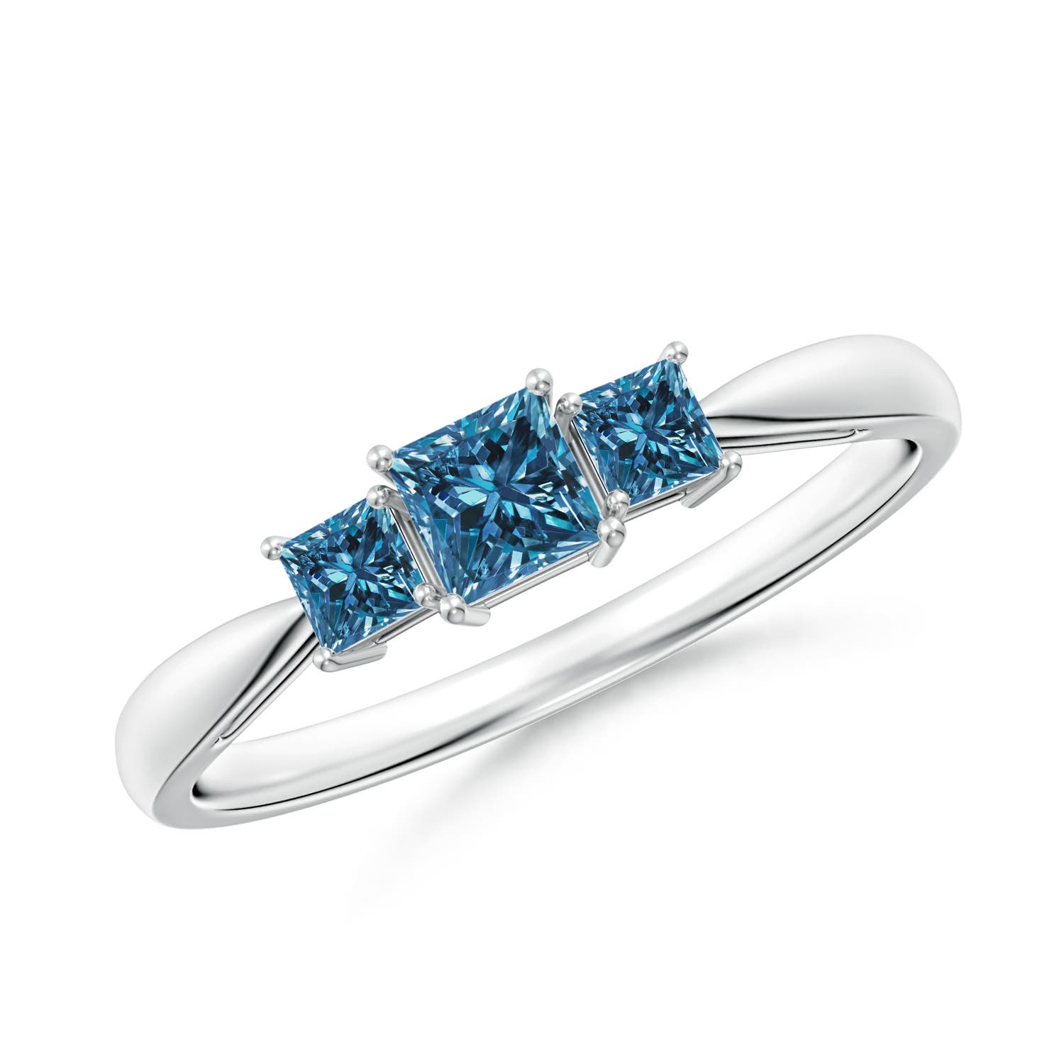 Three Stone Princess-Cut Enhanced Blue Diamond Ring