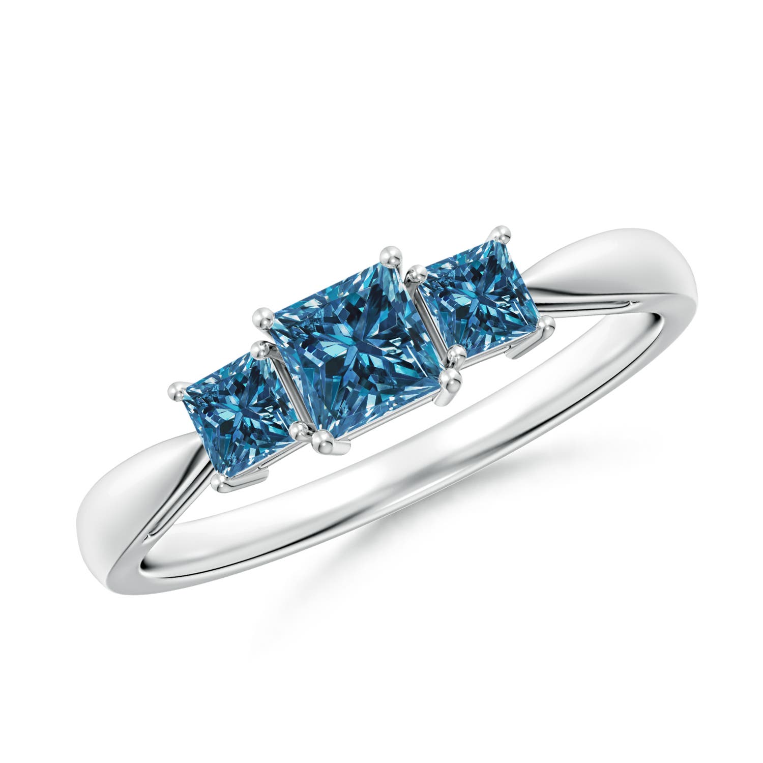 Three Stone Princess-Cut Enhanced Blue Diamond Ring