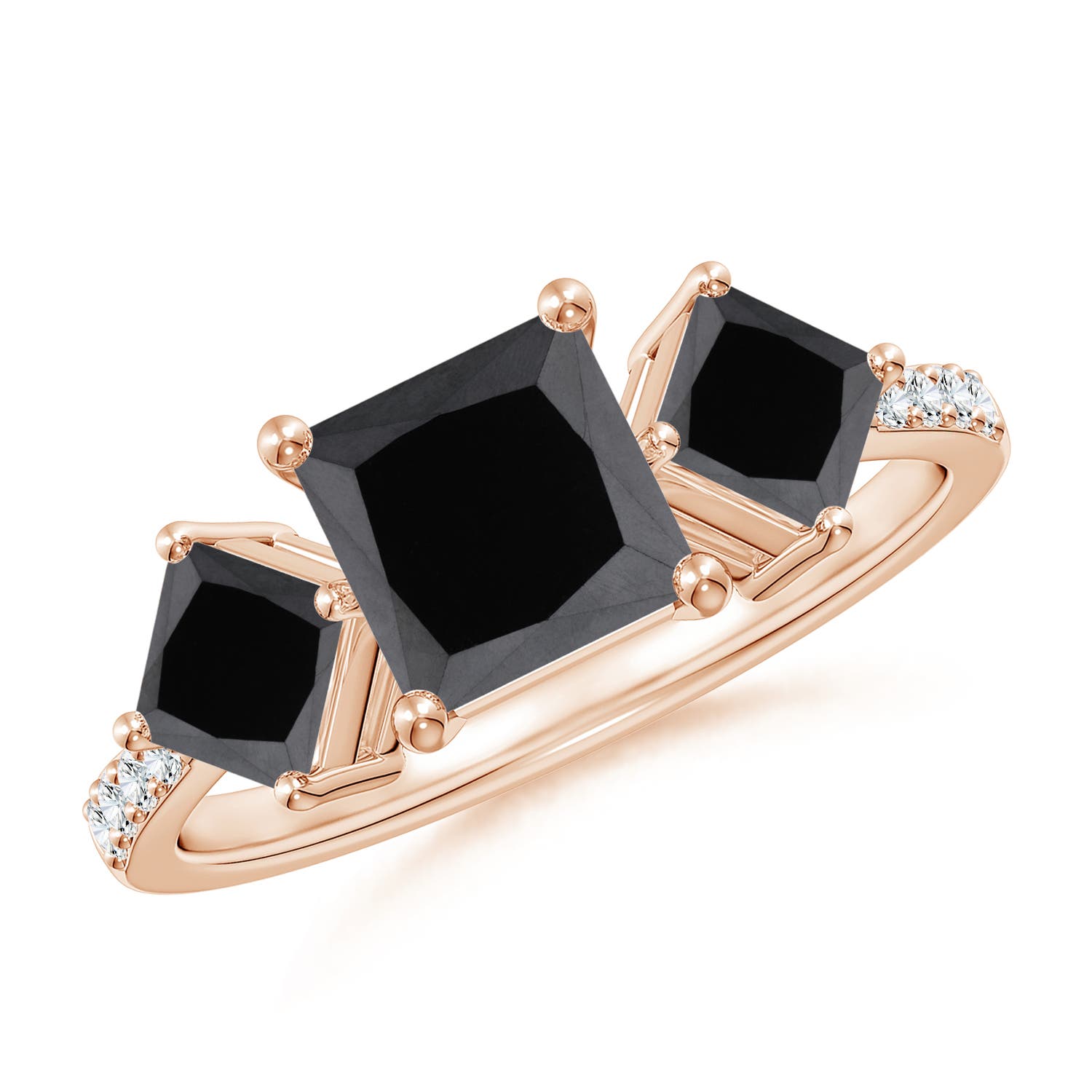 Three Stone Enhanced Black Diamond Engagement Ring