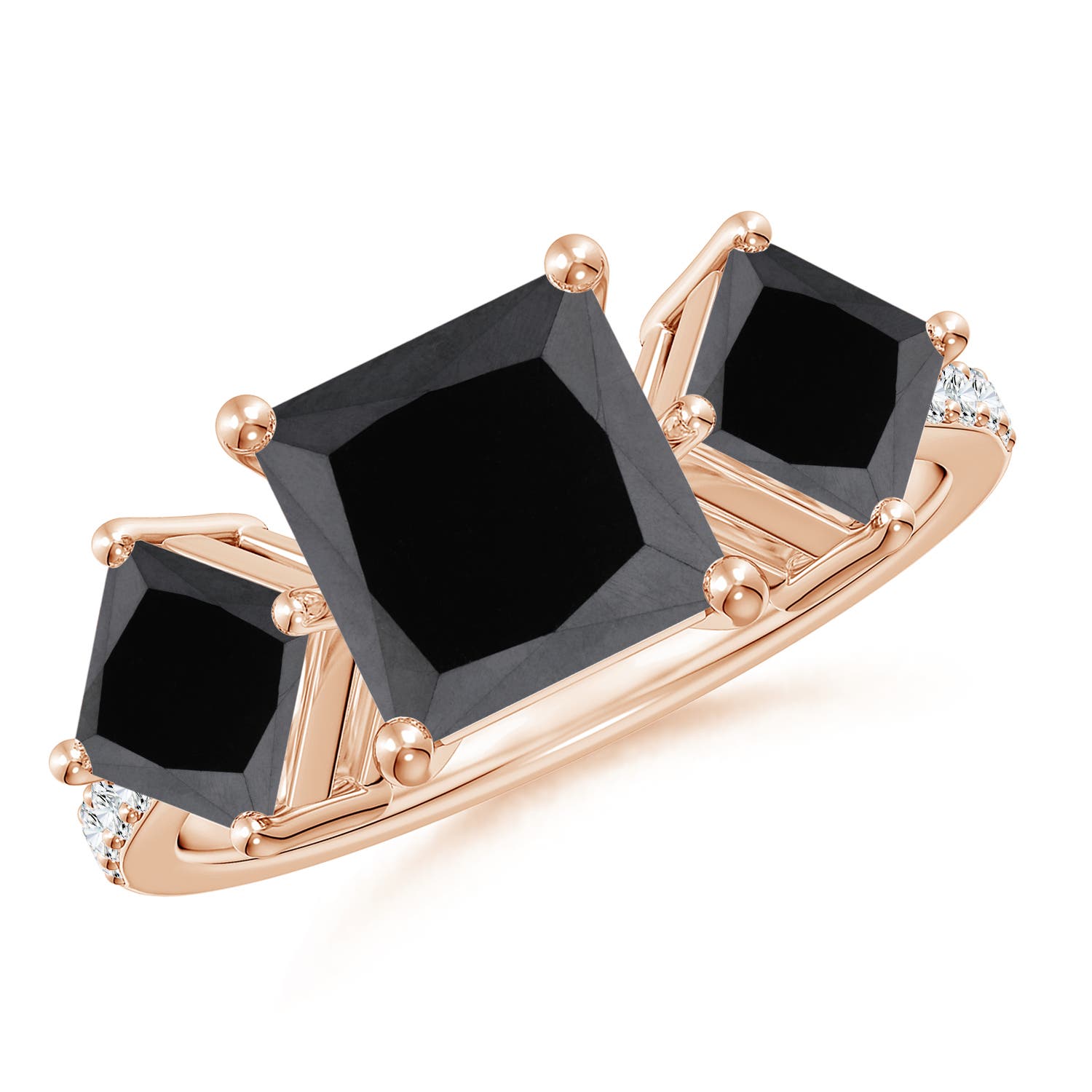 Three Stone Enhanced Black Diamond Engagement Ring