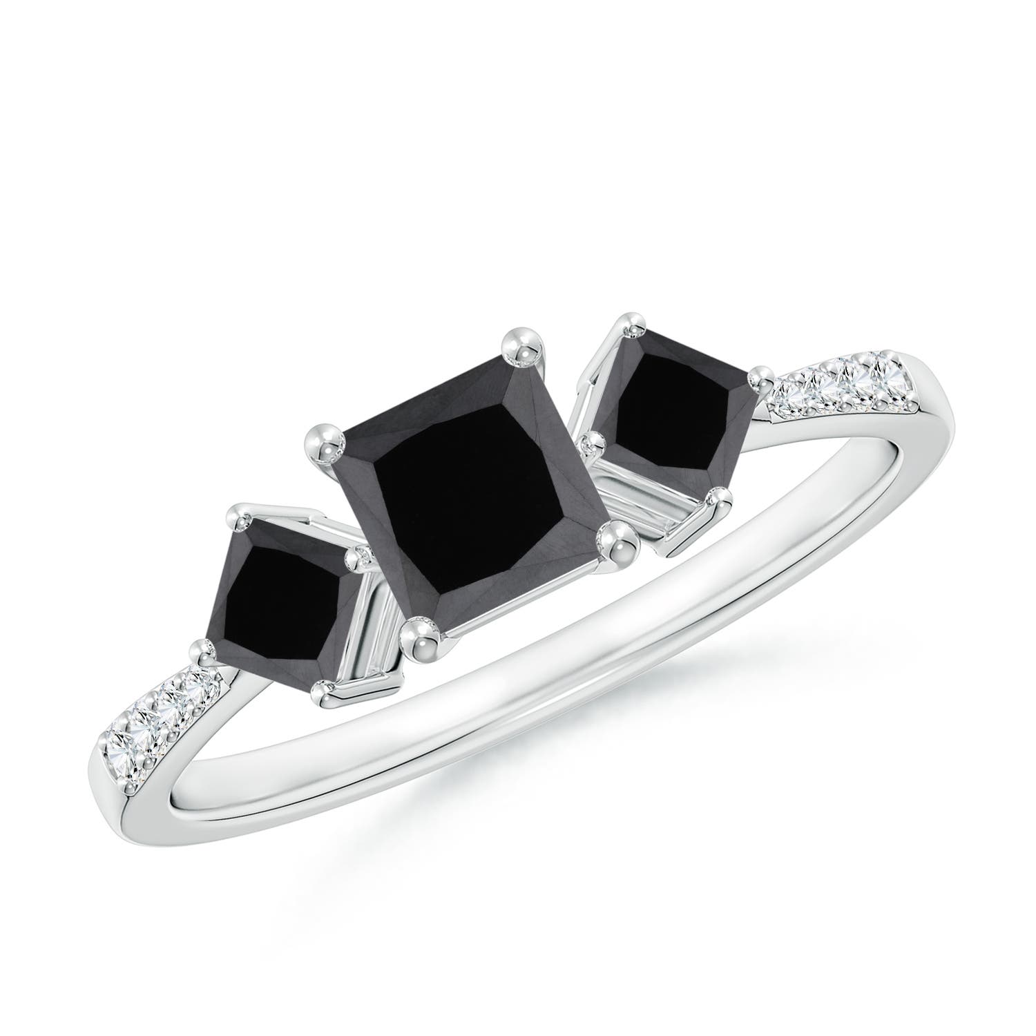 Three Stone Enhanced Black Diamond Engagement Ring