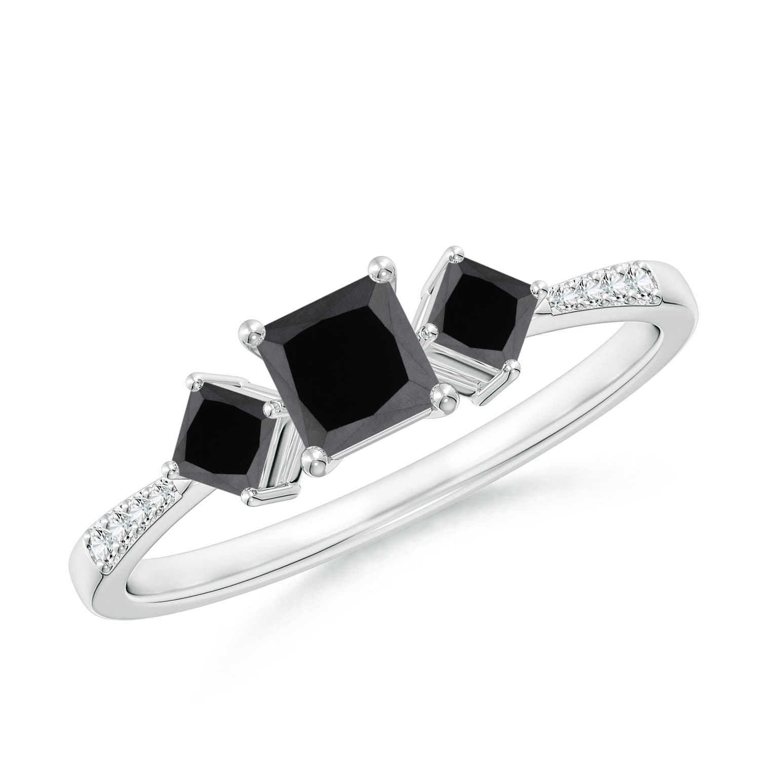 Three Stone Enhanced Black Diamond Engagement Ring