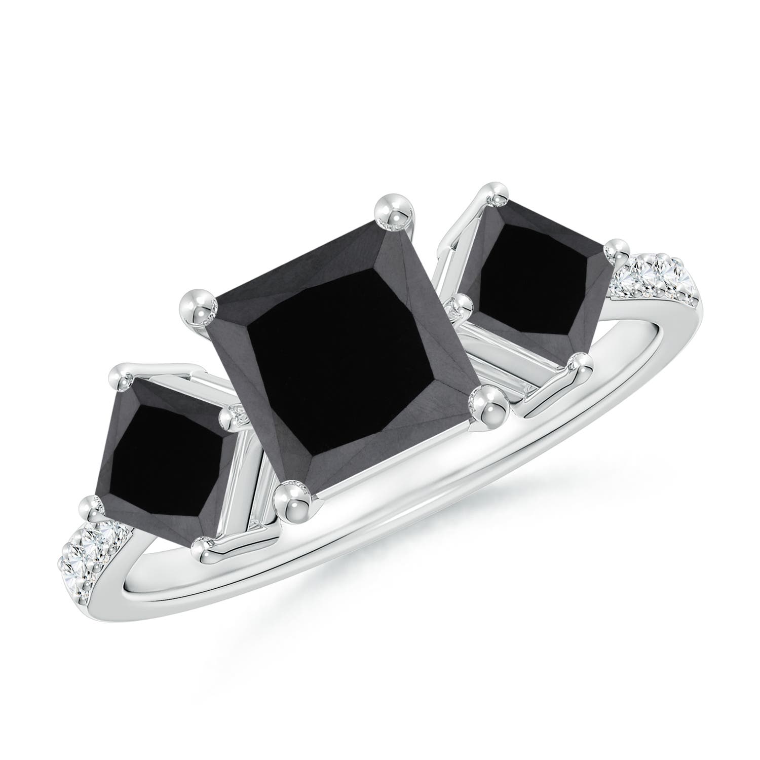 Three Stone Enhanced Black Diamond Engagement Ring