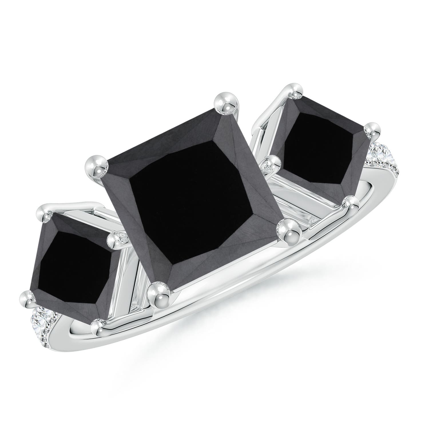 Three Stone Enhanced Black Diamond Engagement Ring