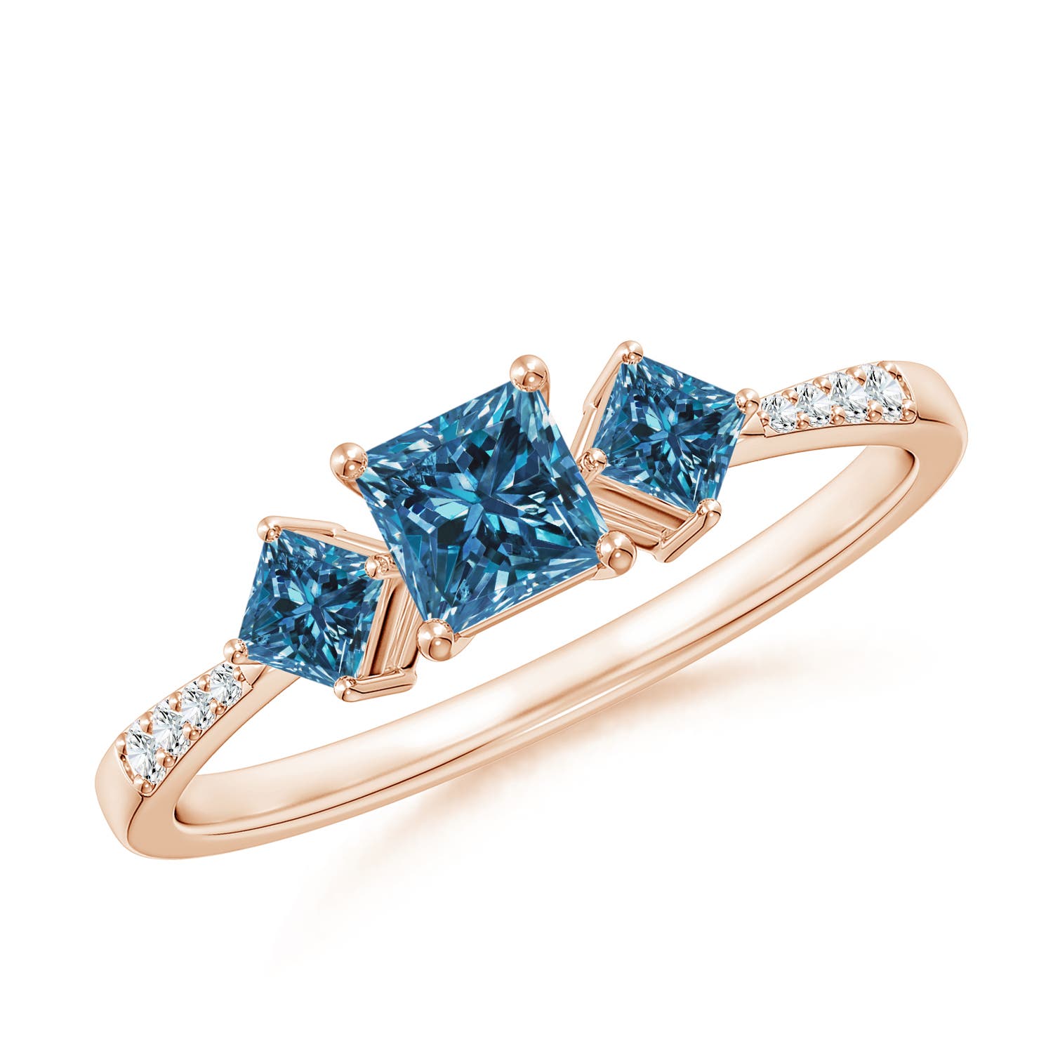 Three Stone Enhanced Blue Diamond Engagement Ring