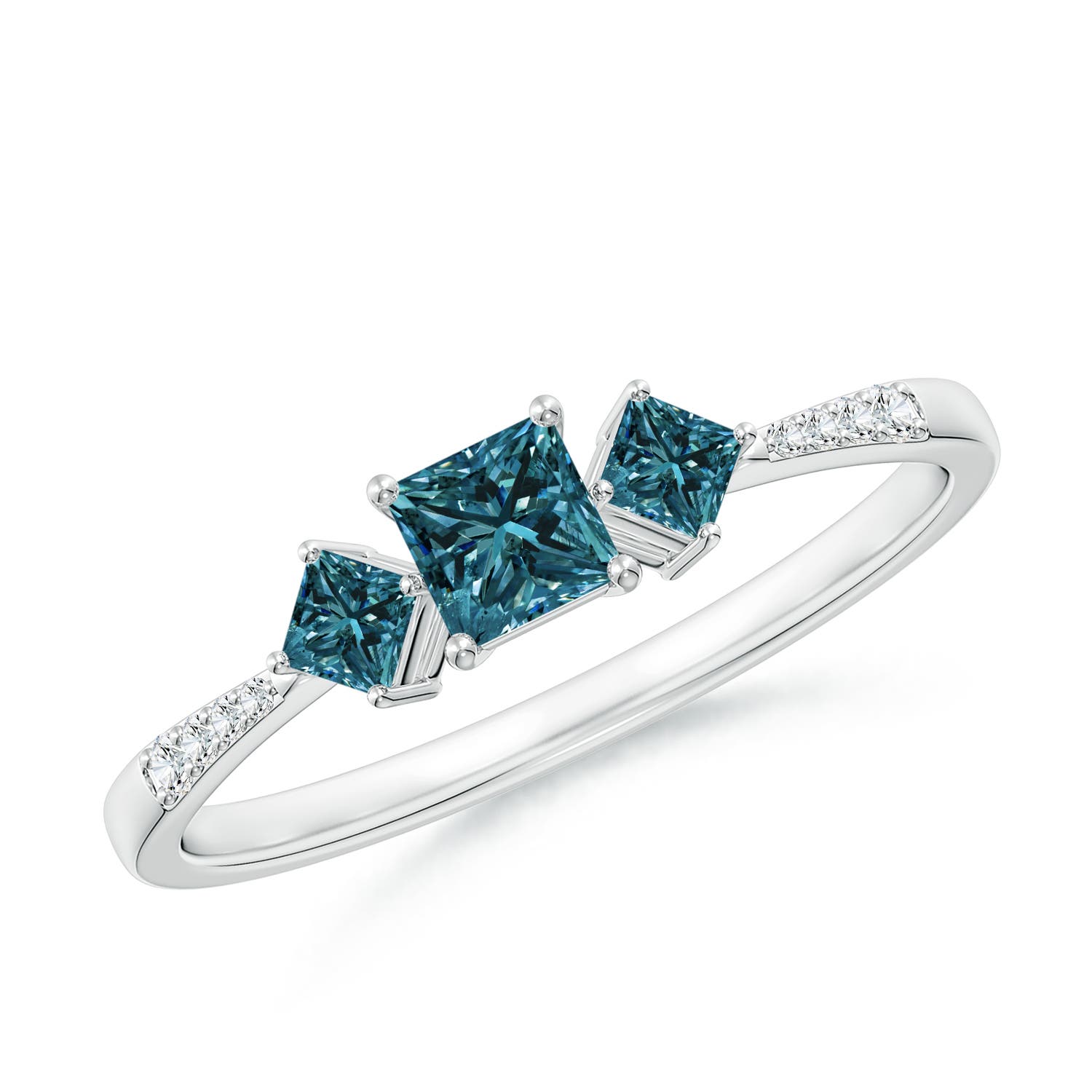 Three Stone Enhanced Blue Diamond Engagement Ring