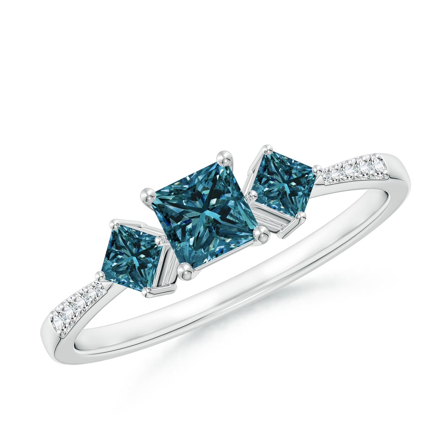 Three Stone Enhanced Blue Diamond Engagement Ring