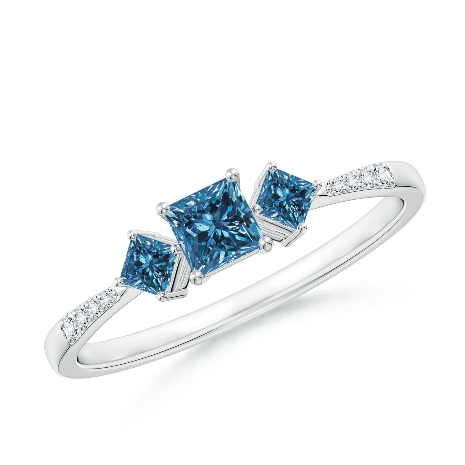 Three Stone Enhanced Blue Diamond Engagement Ring