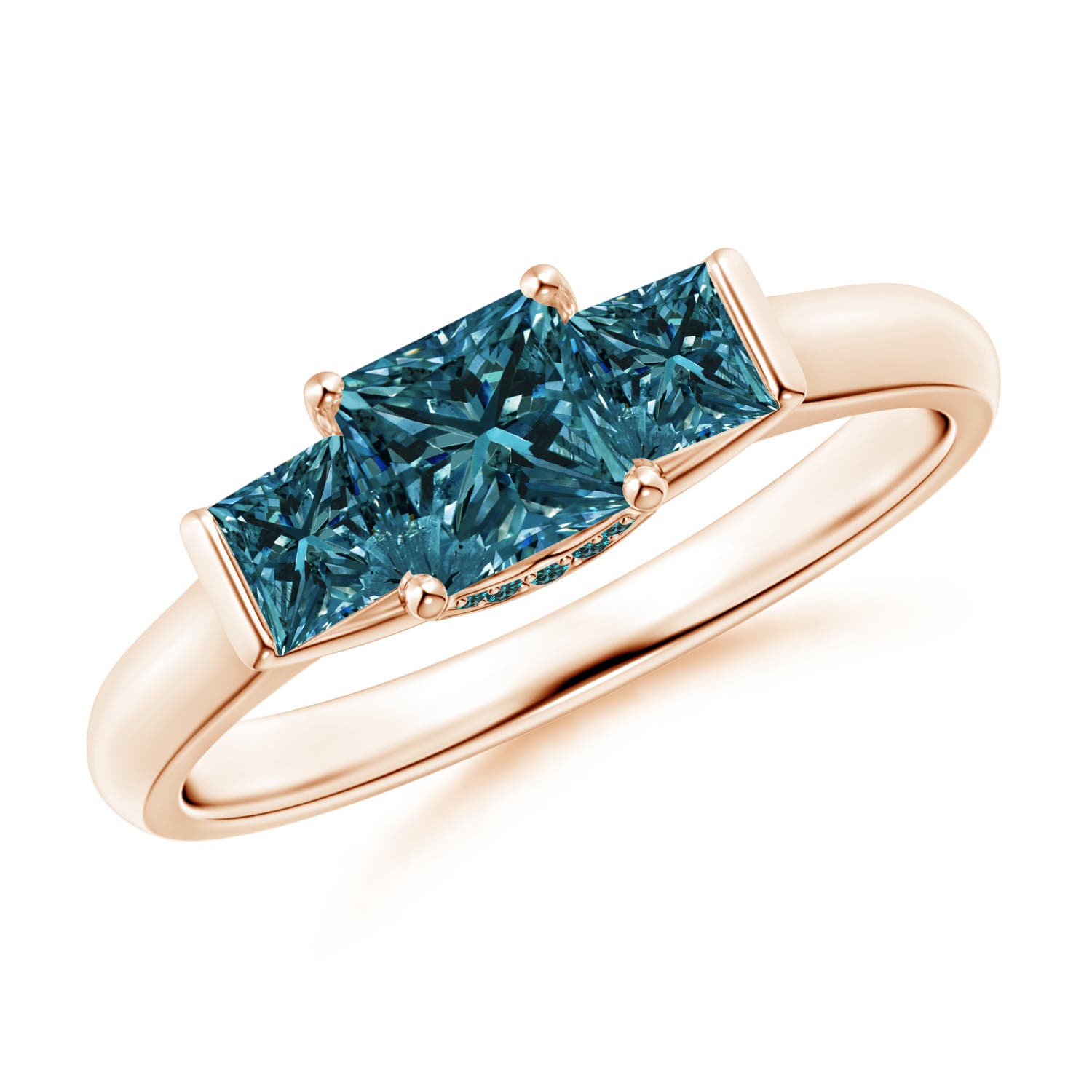 Classic Princess-Cut Enhanced Blue Diamond Engagement Ring