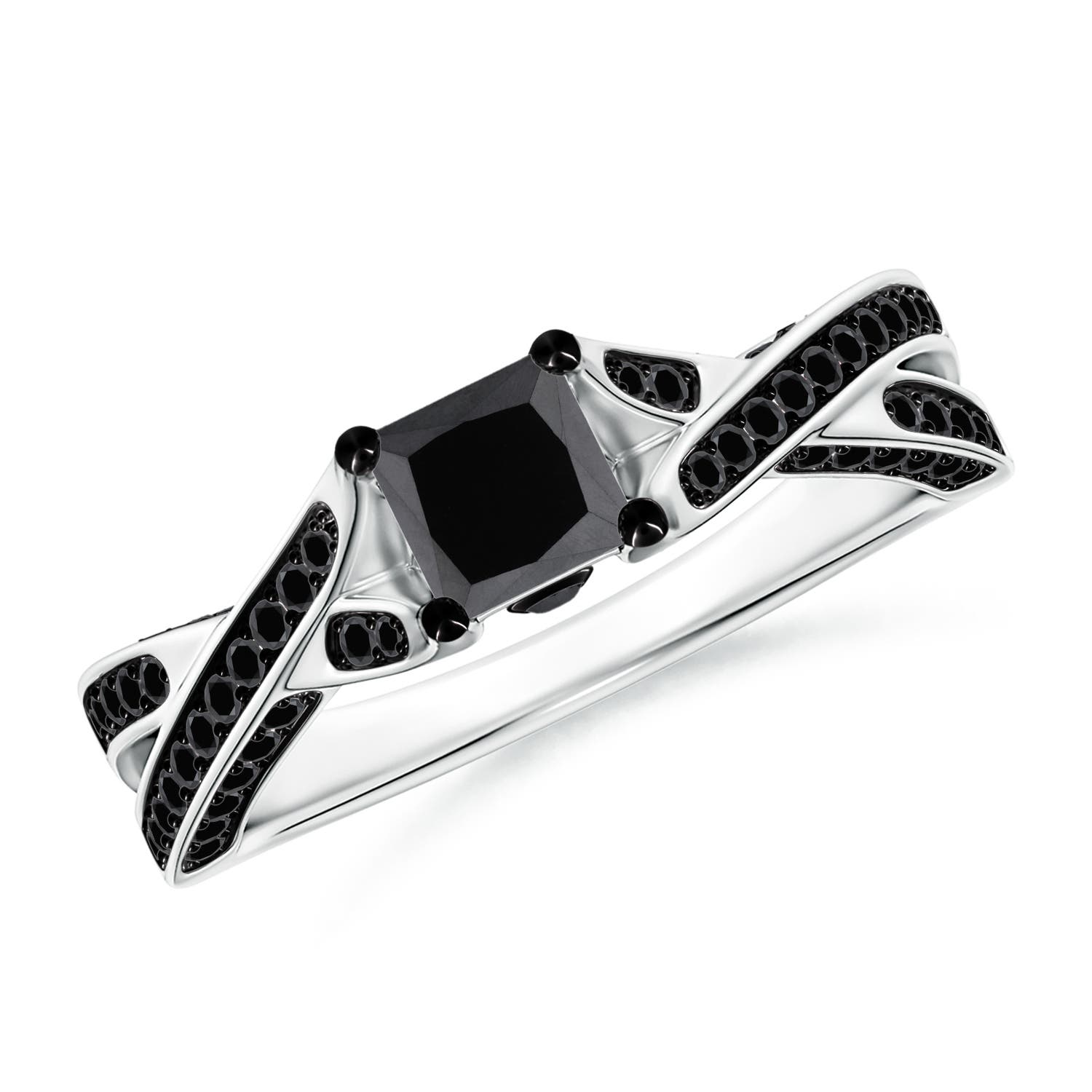 Princess-Cut Enhanced Black Diamond Crossover Engagement Ring