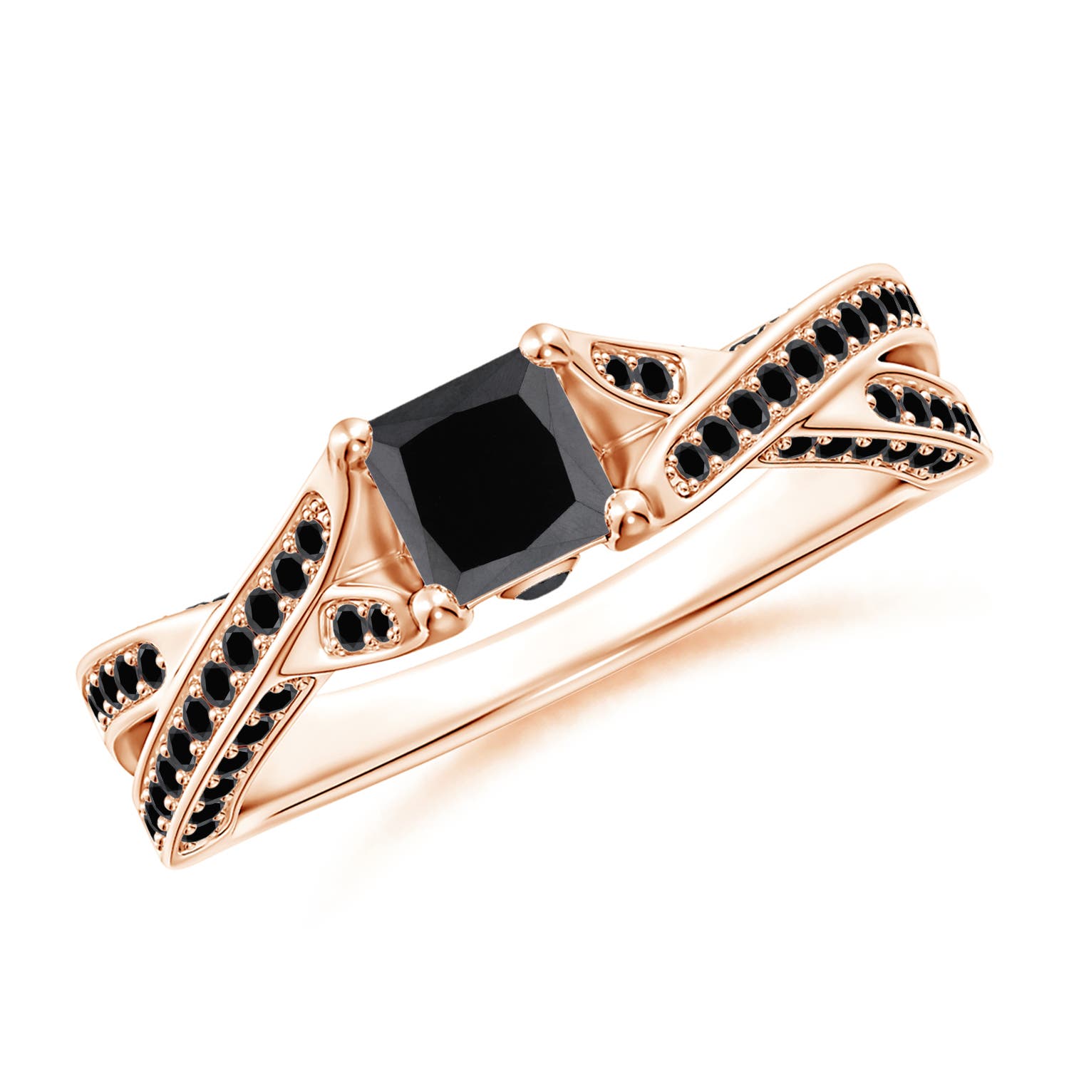 Princess-Cut Enhanced Black Diamond Crossover Engagement Ring