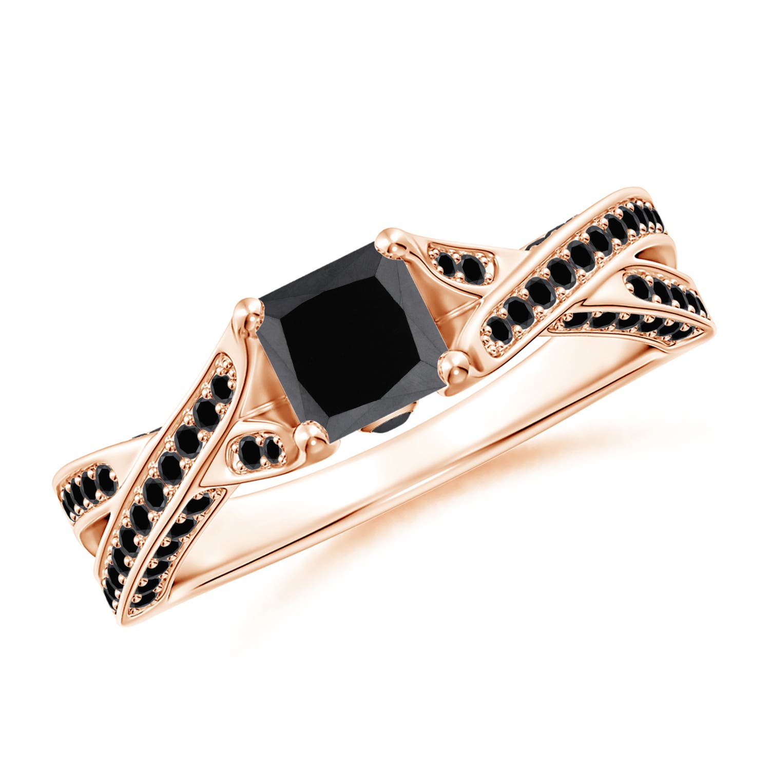 Princess-Cut Enhanced Black Diamond Crossover Engagement Ring