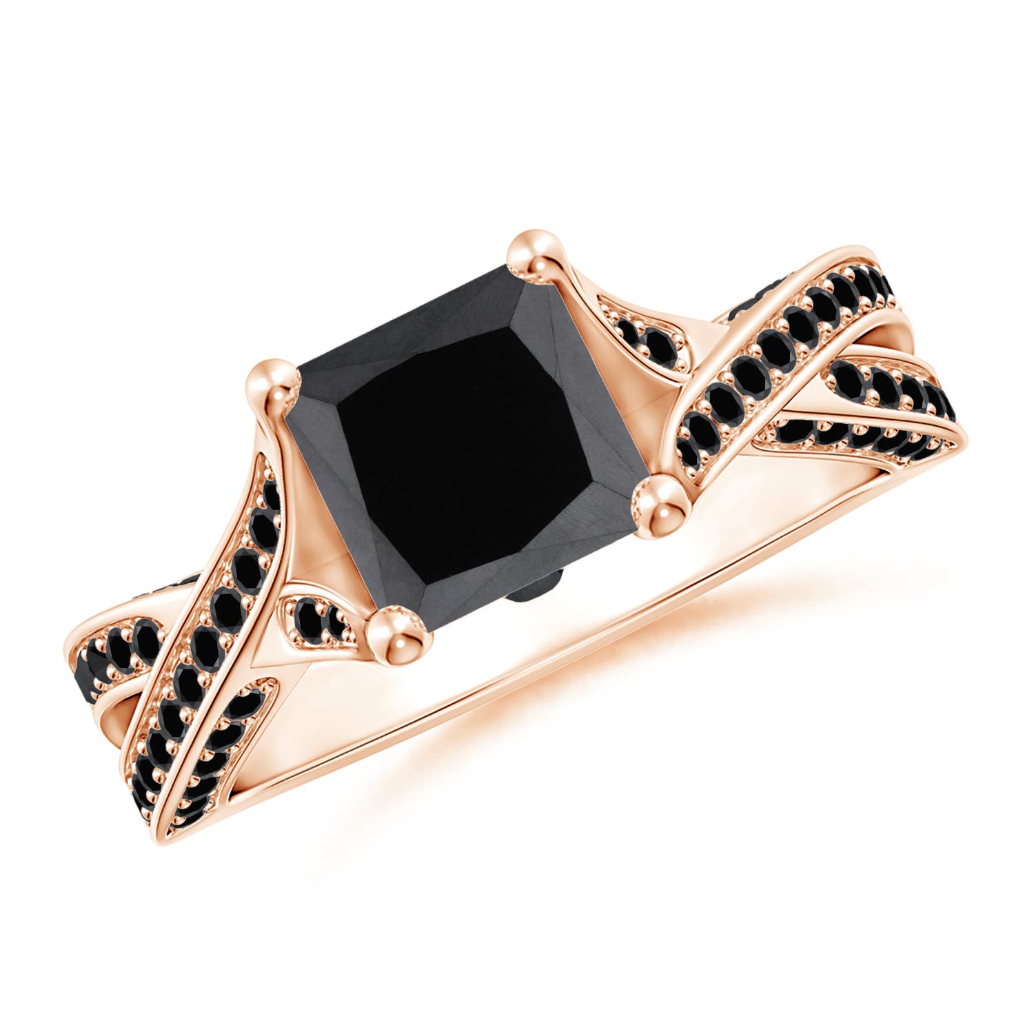 Princess-Cut Enhanced Black Diamond Crossover Engagement Ring
