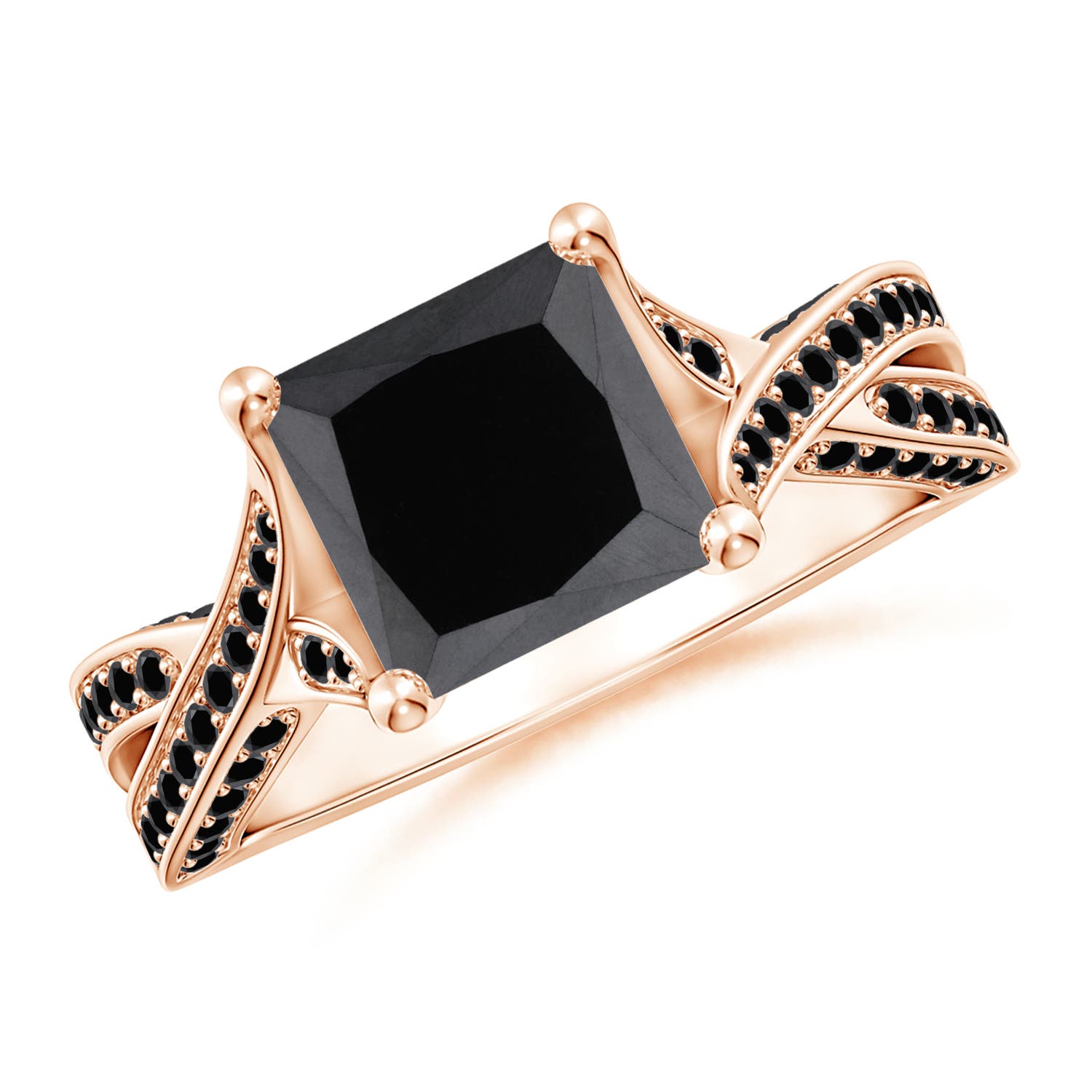 Princess-Cut Enhanced Black Diamond Crossover Engagement Ring