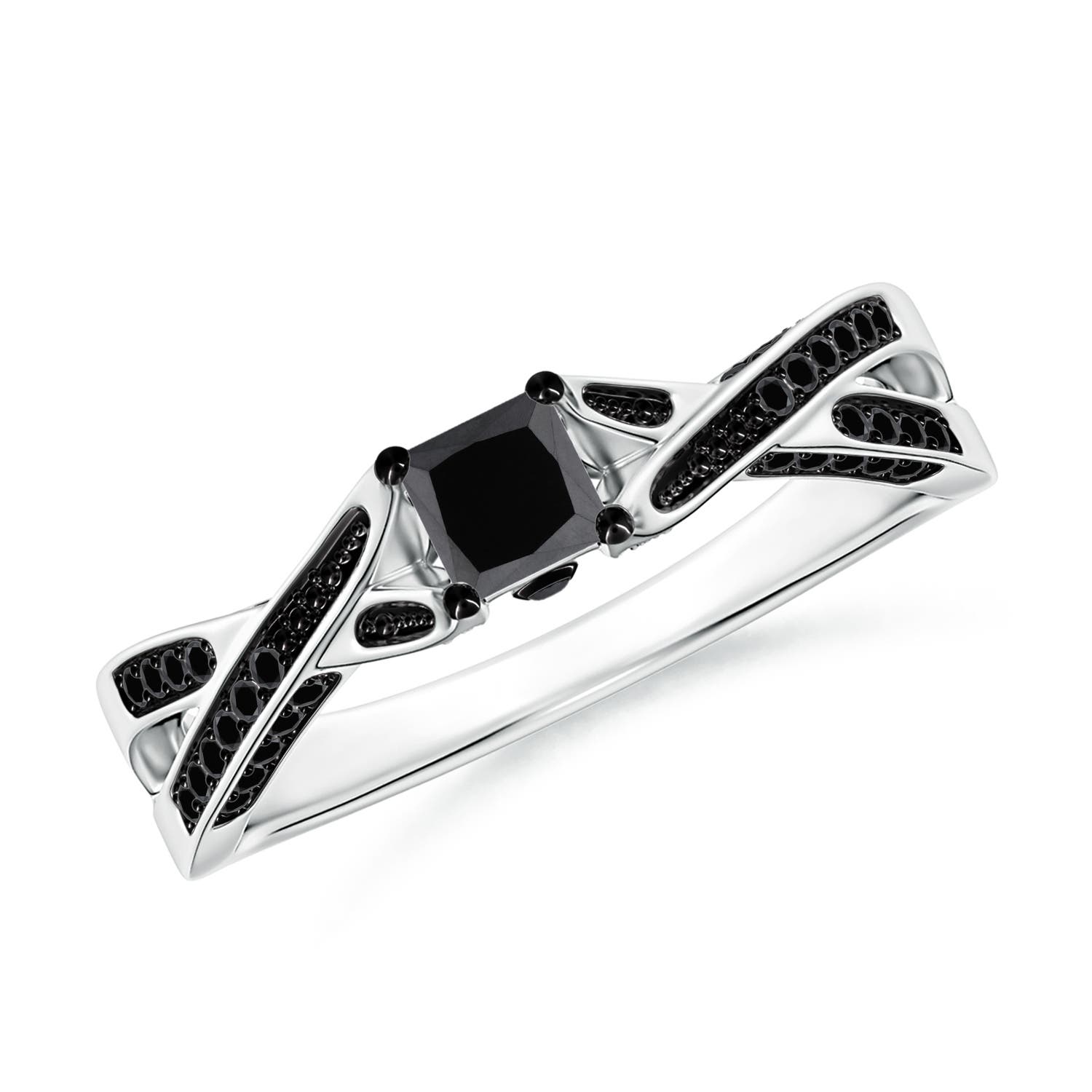 Princess-Cut Enhanced Black Diamond Crossover Engagement Ring
