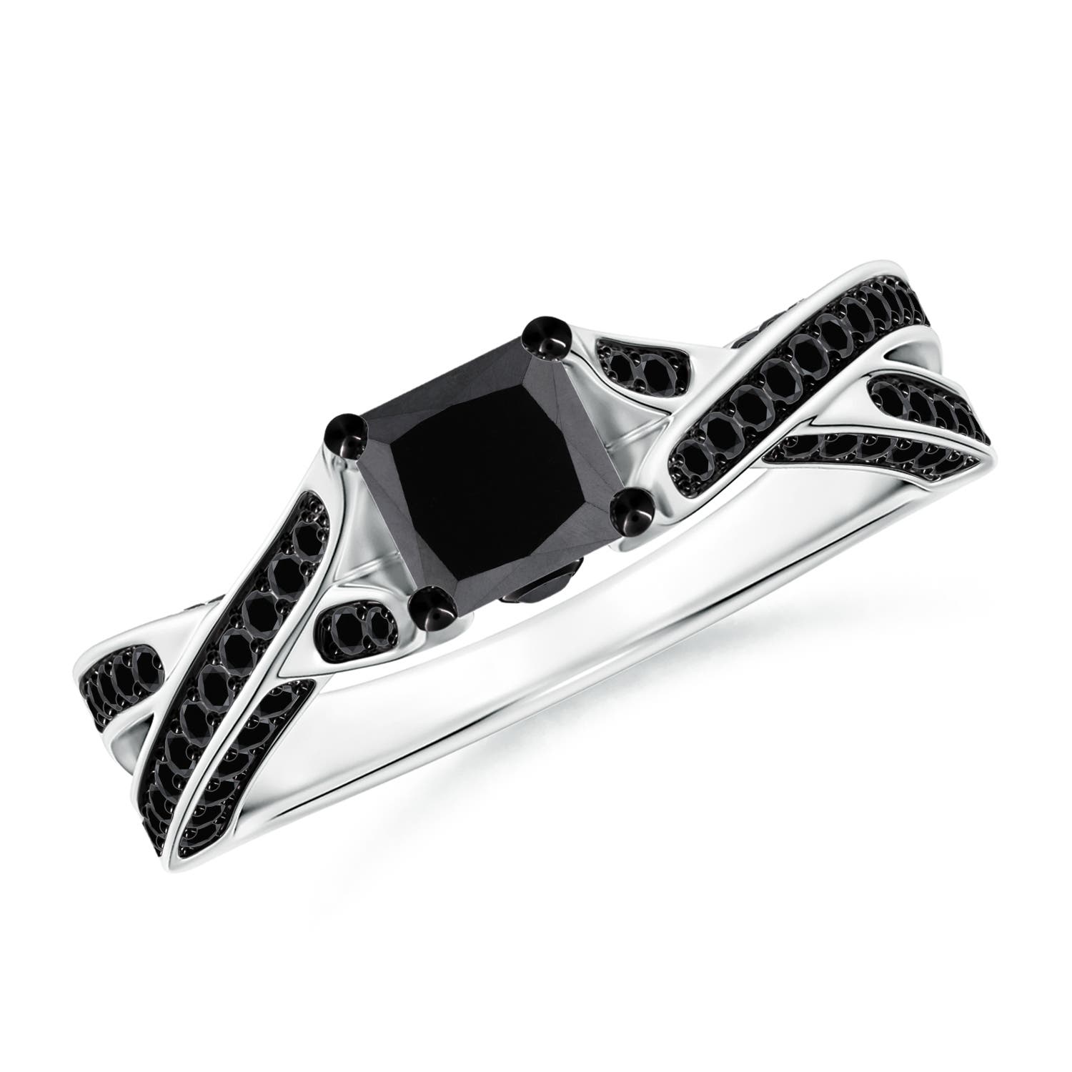 Princess-Cut Enhanced Black Diamond Crossover Engagement Ring