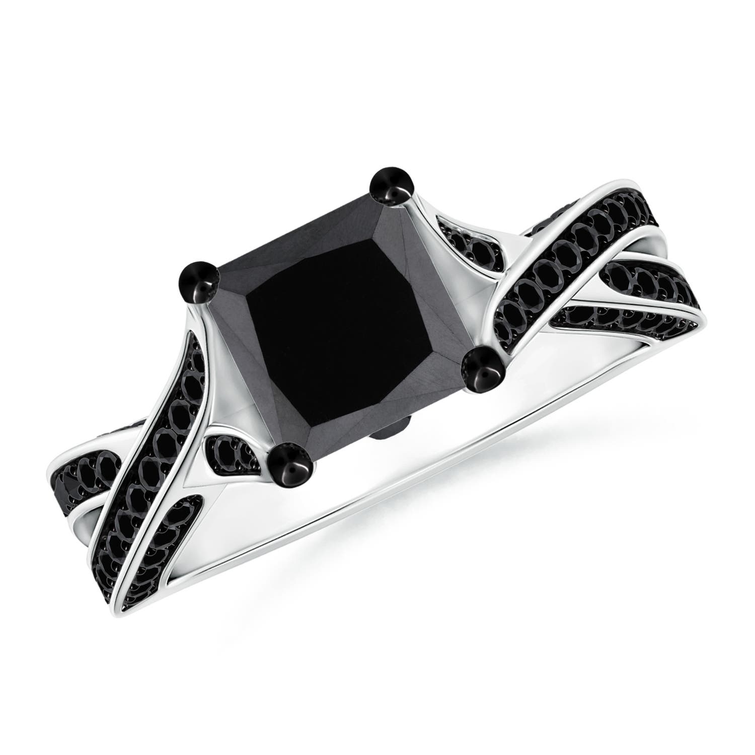 Princess-Cut Enhanced Black Diamond Crossover Engagement Ring