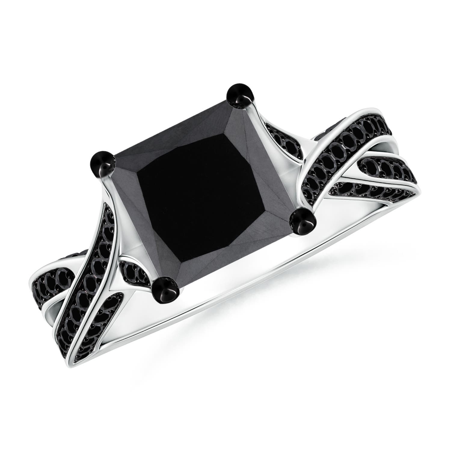 Princess-Cut Enhanced Black Diamond Crossover Engagement Ring