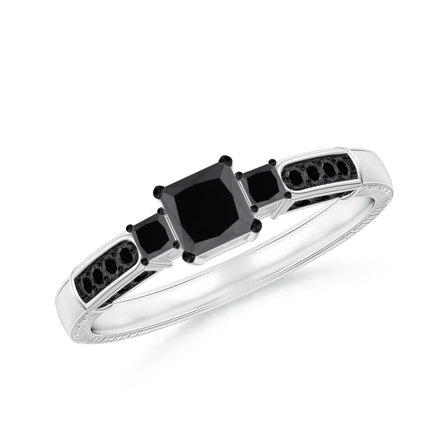 Princess-Cut Enhanced Black Diamond Three Stone Ring