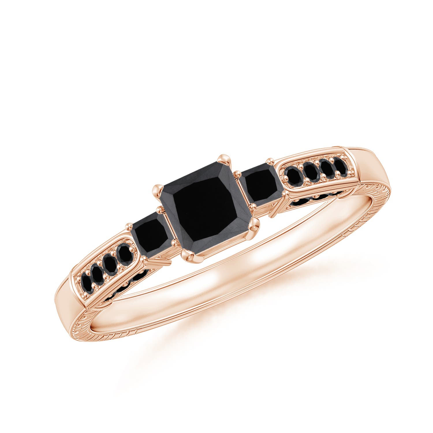 Princess-Cut Enhanced Black Diamond Three Stone Ring