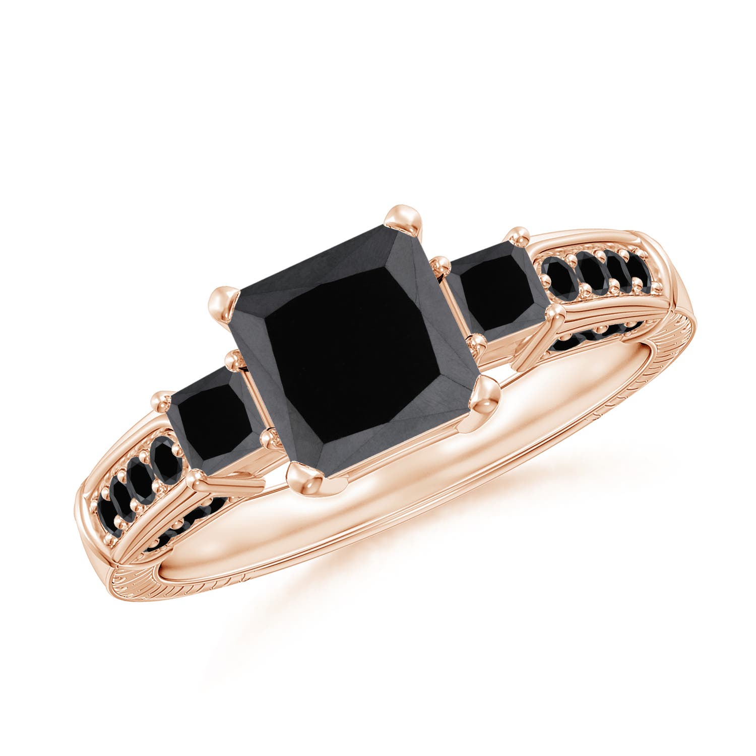 Princess-Cut Enhanced Black Diamond Three Stone Ring