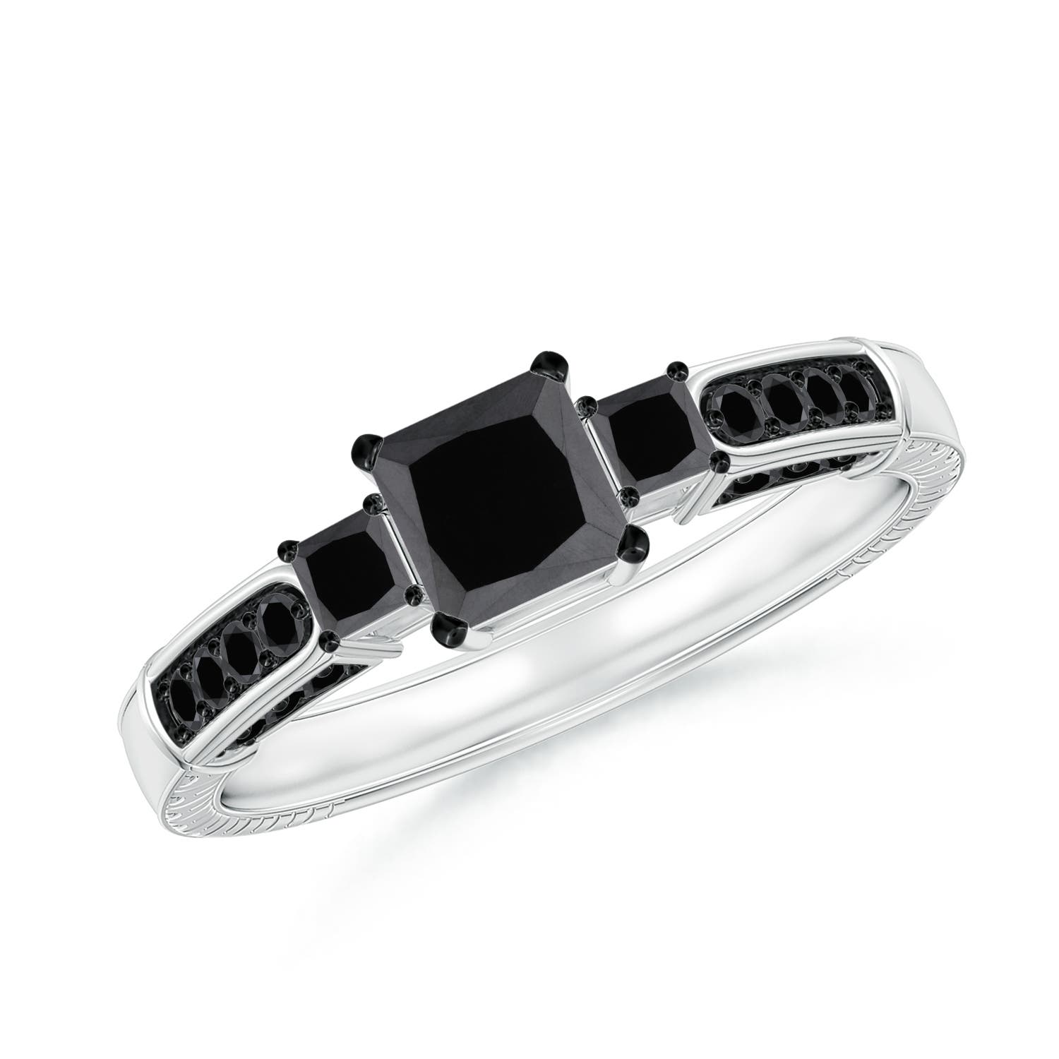 Princess-Cut Enhanced Black Diamond Three Stone Ring