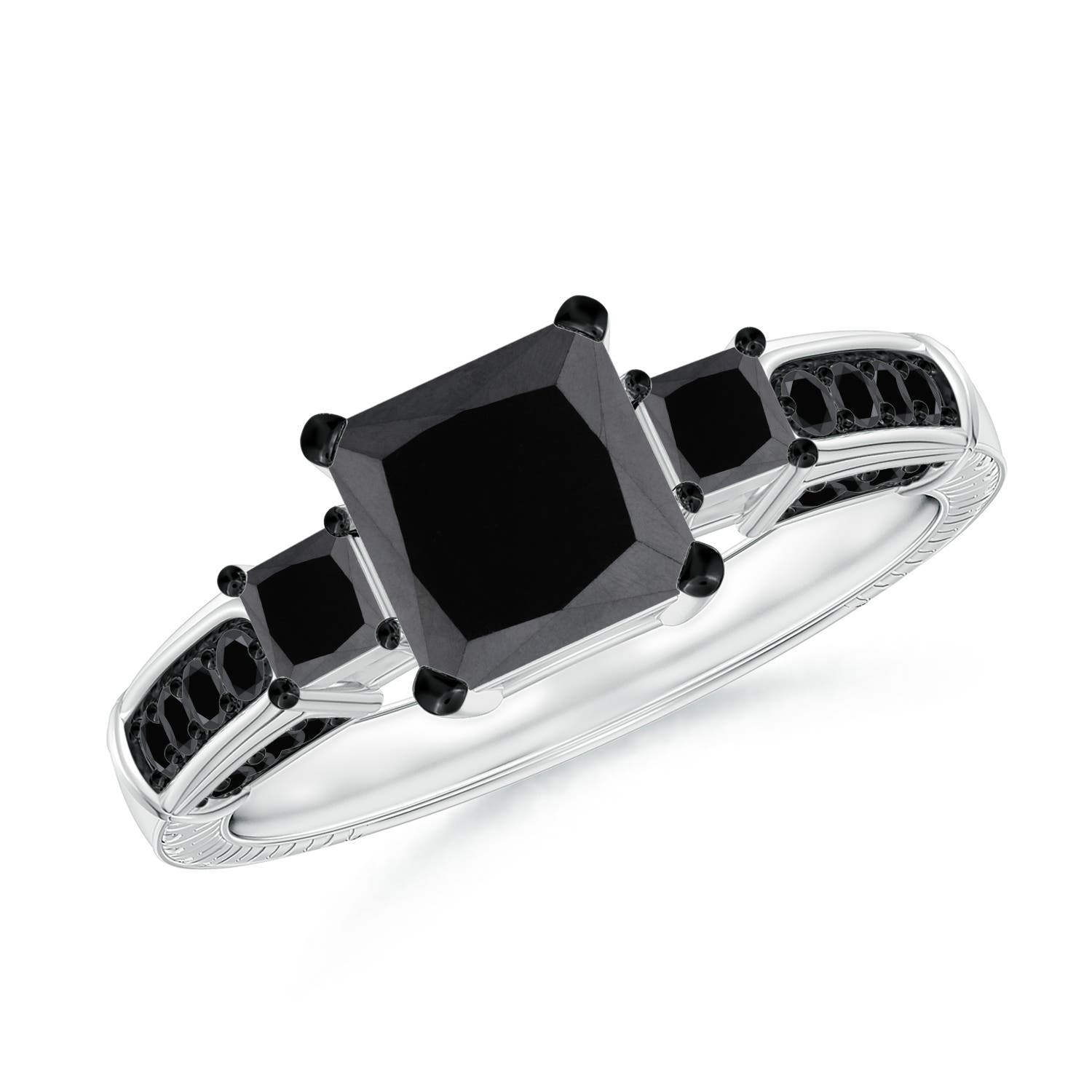 Princess-Cut Enhanced Black Diamond Three Stone Ring