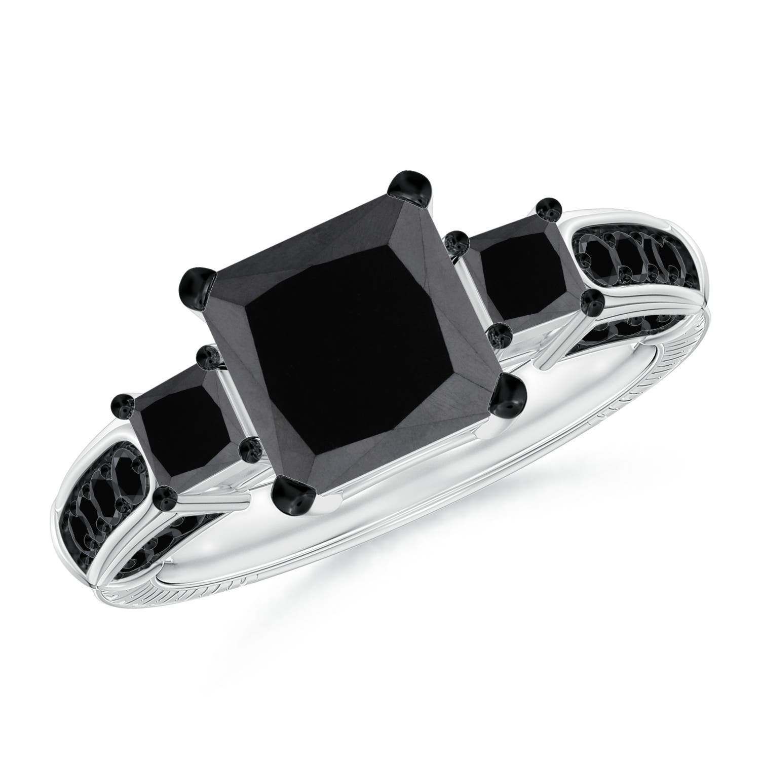Princess-Cut Enhanced Black Diamond Three Stone Ring