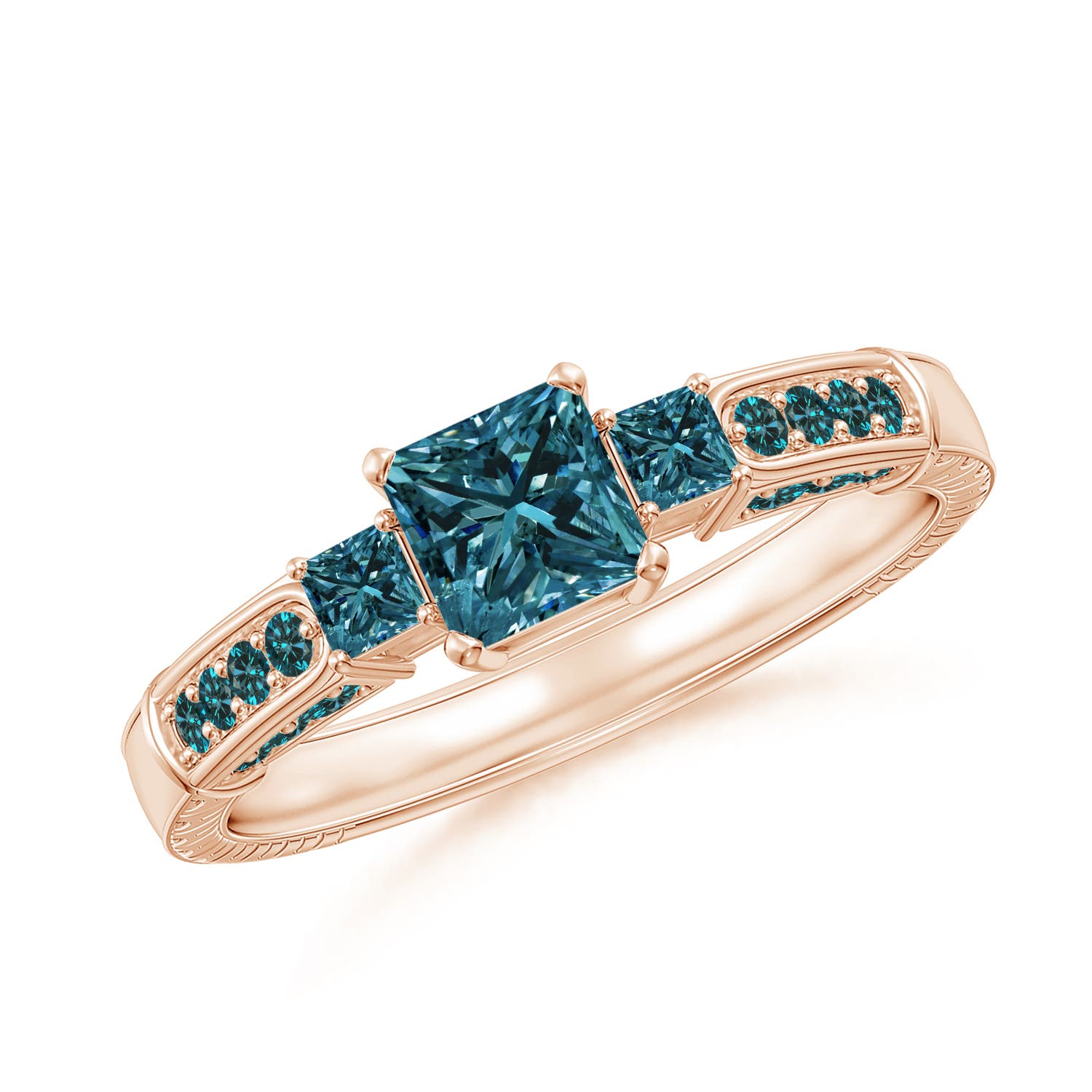 Princess-Cut Enhanced Blue Diamond Three Stone Ring