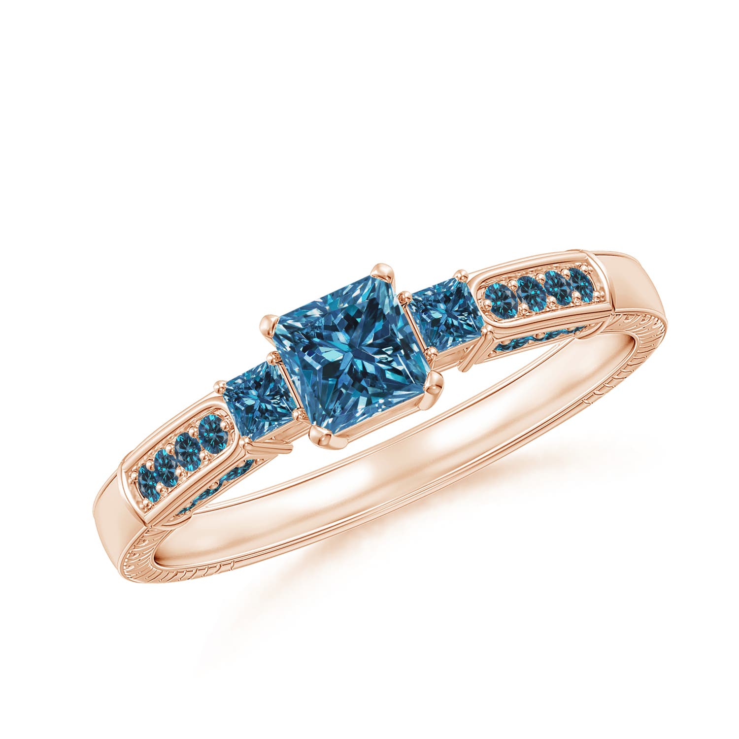Princess-Cut Enhanced Blue Diamond Three Stone Ring