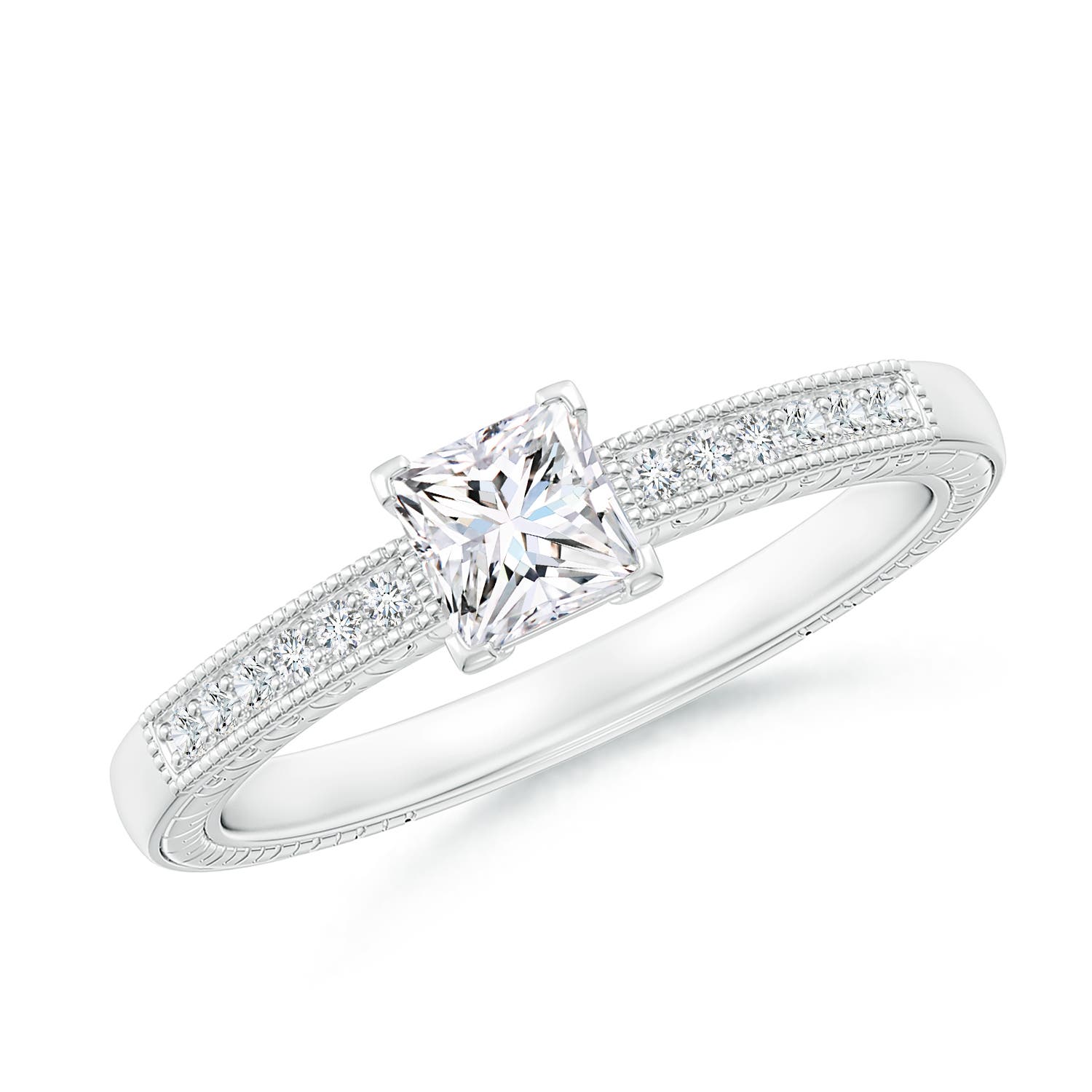 Princess Cut Diamond Solitaire Ring with Milgrain Detailing