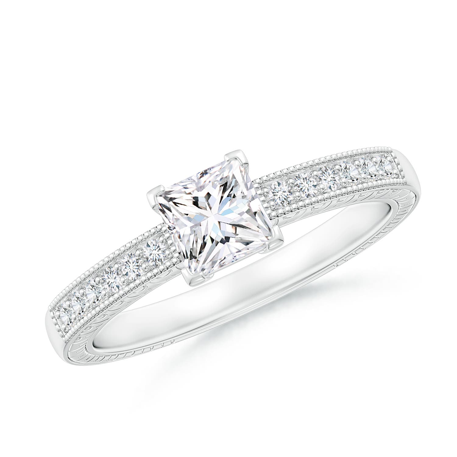 Princess Cut Diamond Solitaire Ring with Milgrain Detailing