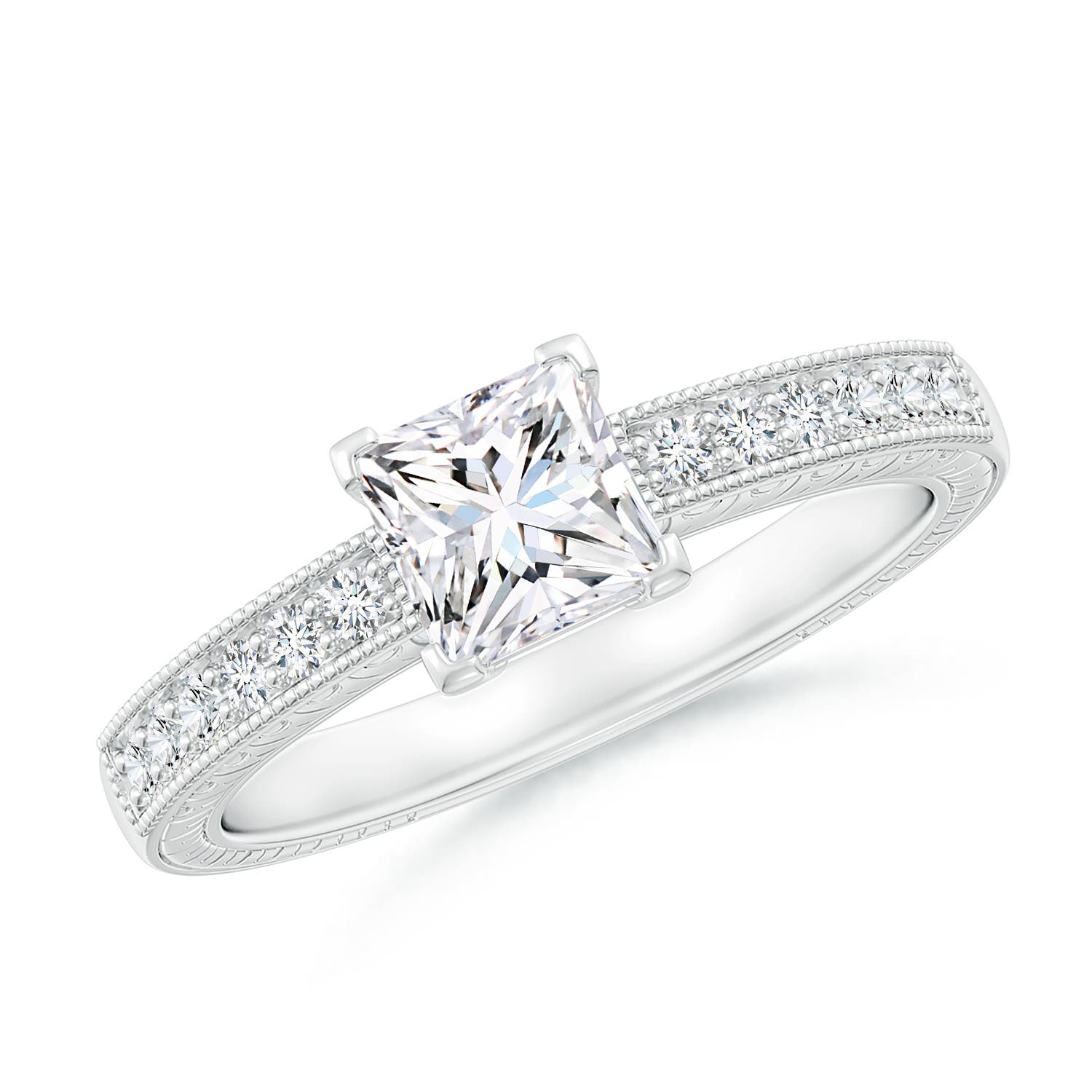Princess Cut Diamond Solitaire Ring with Milgrain Detailing