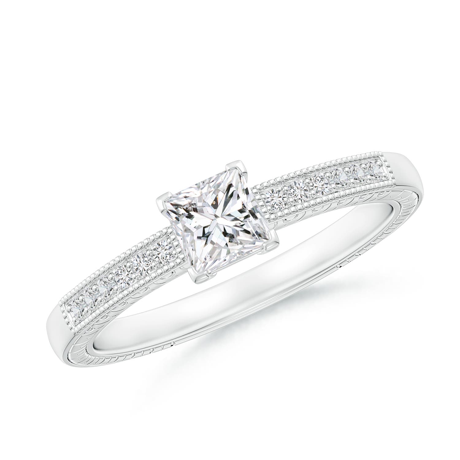 Princess Cut Diamond Solitaire Ring with Milgrain Detailing