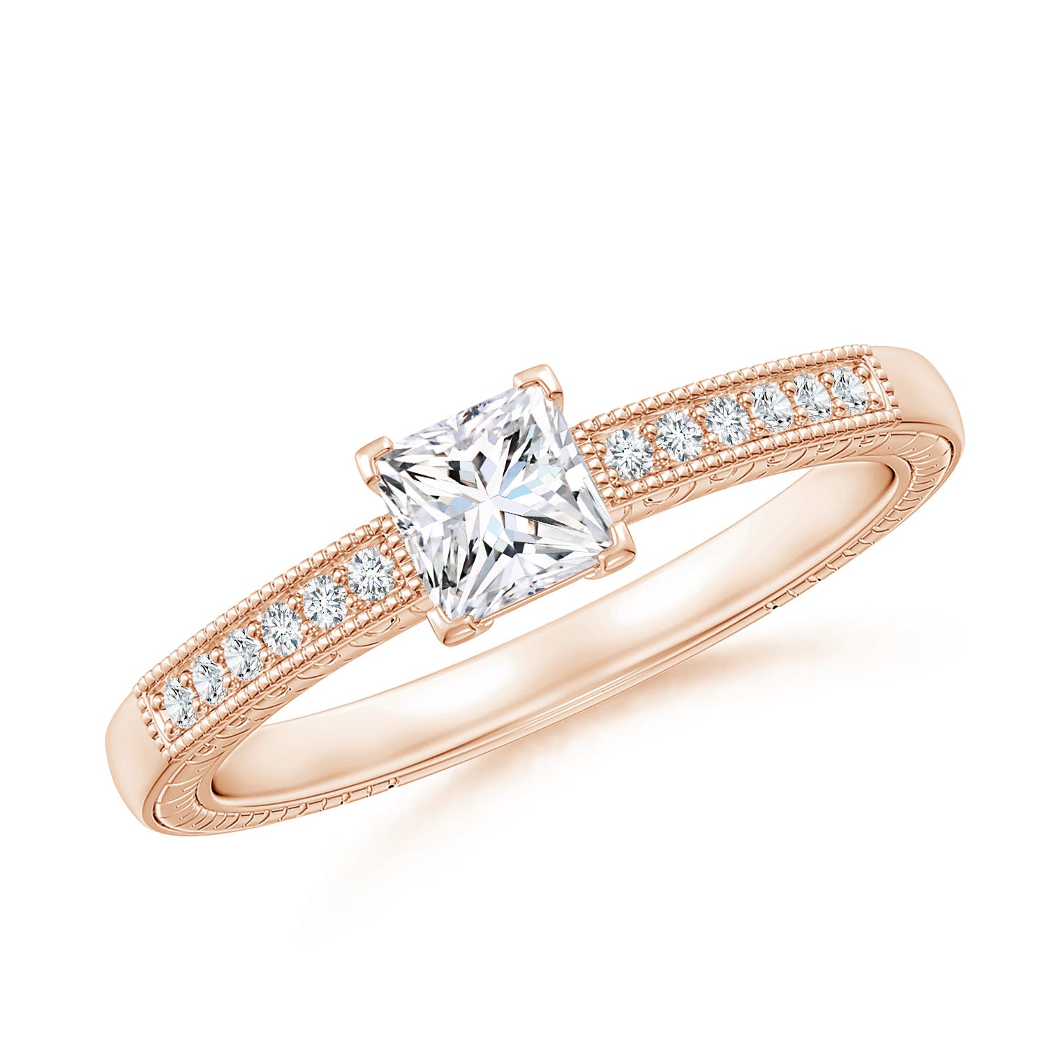 Princess Cut Diamond Solitaire Ring with Milgrain Detailing