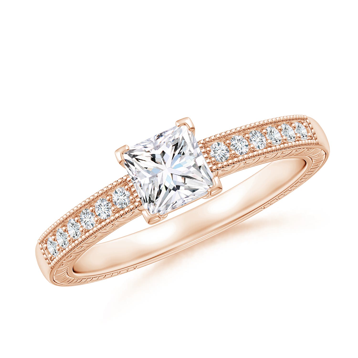 Princess Cut Diamond Solitaire Ring with Milgrain Detailing