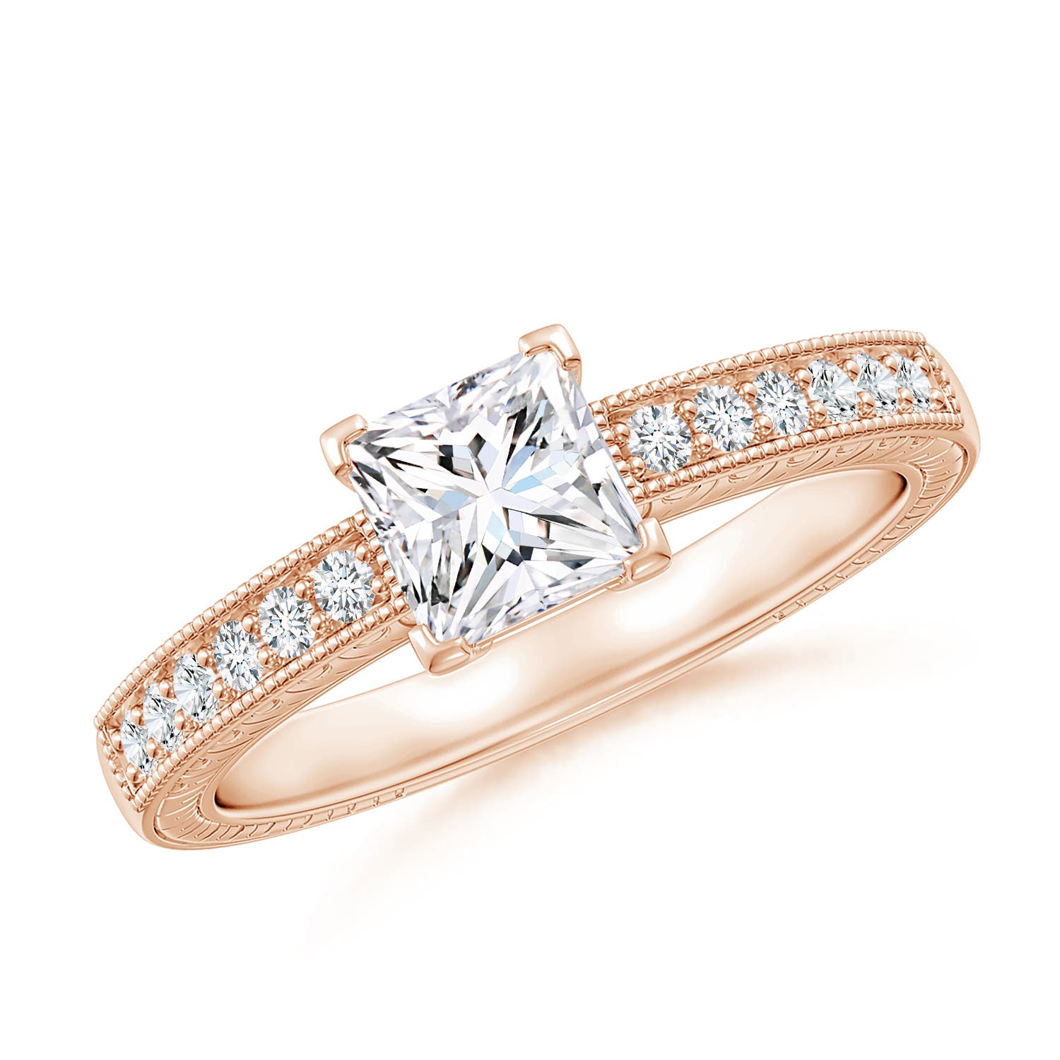Princess Cut Diamond Solitaire Ring with Milgrain Detailing