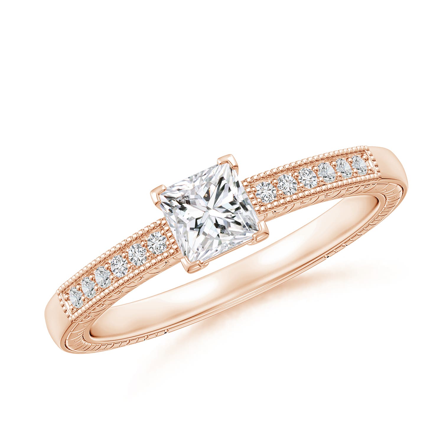 Princess Cut Diamond Solitaire Ring with Milgrain Detailing